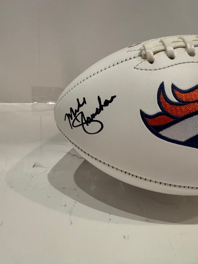 Mike Shanahan Denver Broncos Autographed White Panel Football SB XXXII SB XXXIII Inscription - Latitude Sports Marketing