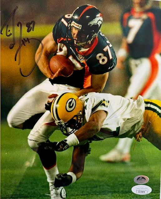 Ed McCaffrey Autographed Denver Broncos Navy Jersey 8x10 Photo JSA COA - Latitude Sports Marketing