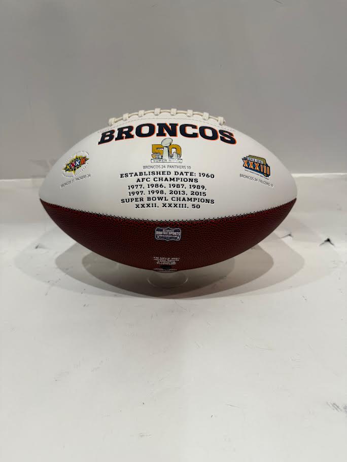 Mike Shanahan Denver Broncos Autographed White Panel Football SB XXXII SB XXXIII Inscription - Latitude Sports Marketing