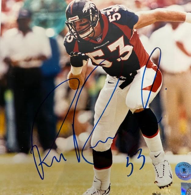 Bill Romanowski Autographed Denver Broncos Navy Jersey 8x10 Photo BAS COA