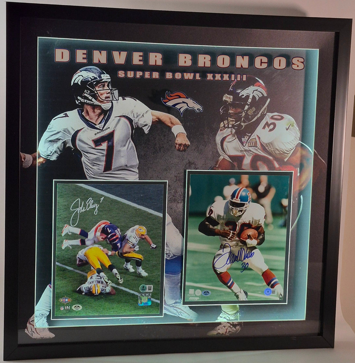 John Elway & Terrell Davis Broncos Autographed Framed Photo - JSA Authenticated