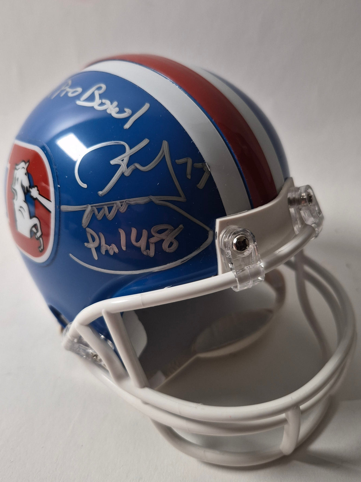 Karl Mecklenburg Autographed Denver Broncos "D" Logo Mini Helmet with Inscriptions – JSA COA