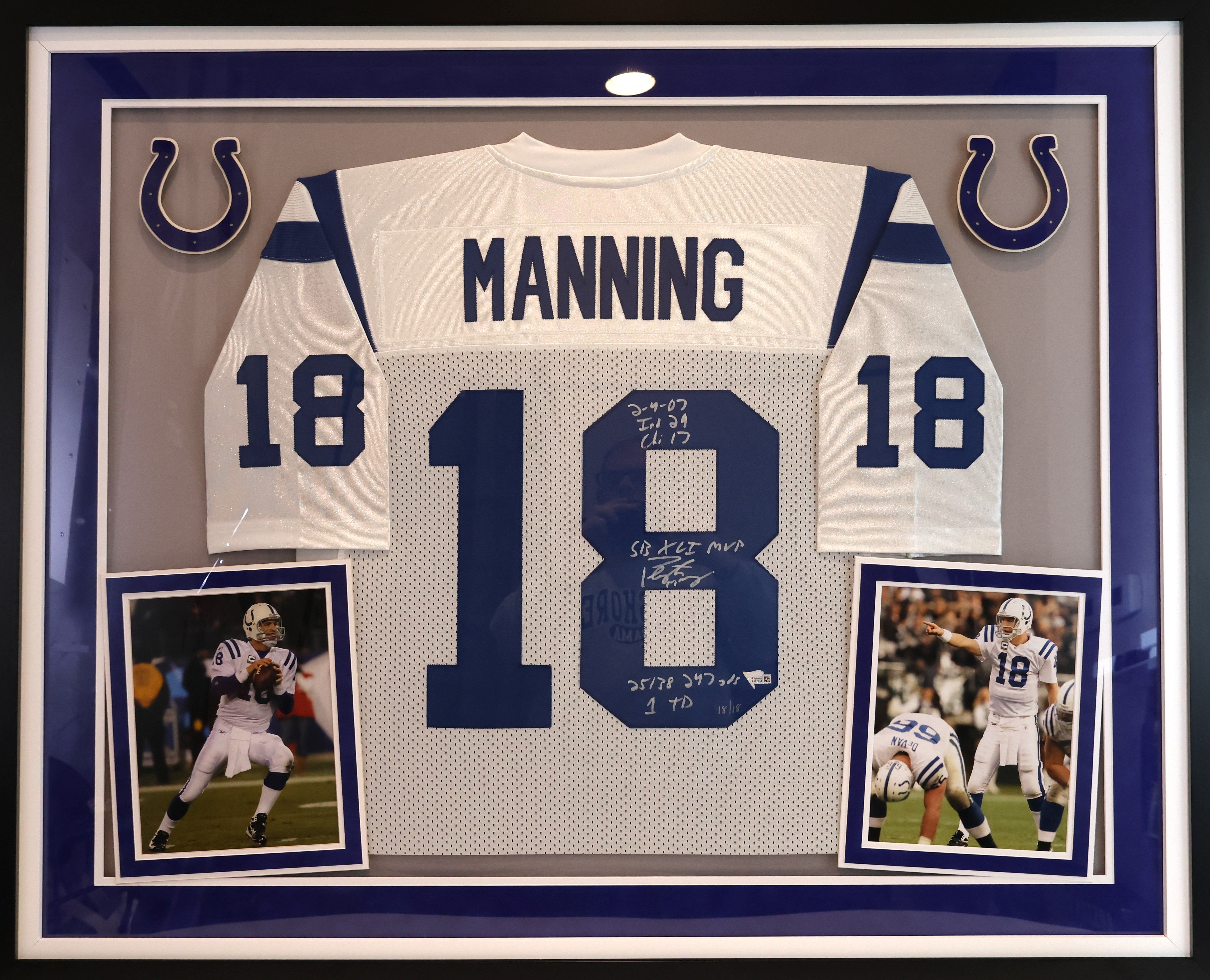 Peyton Manning Colts Autographed Framed Jersey Multiple SB XLI Inscriptions