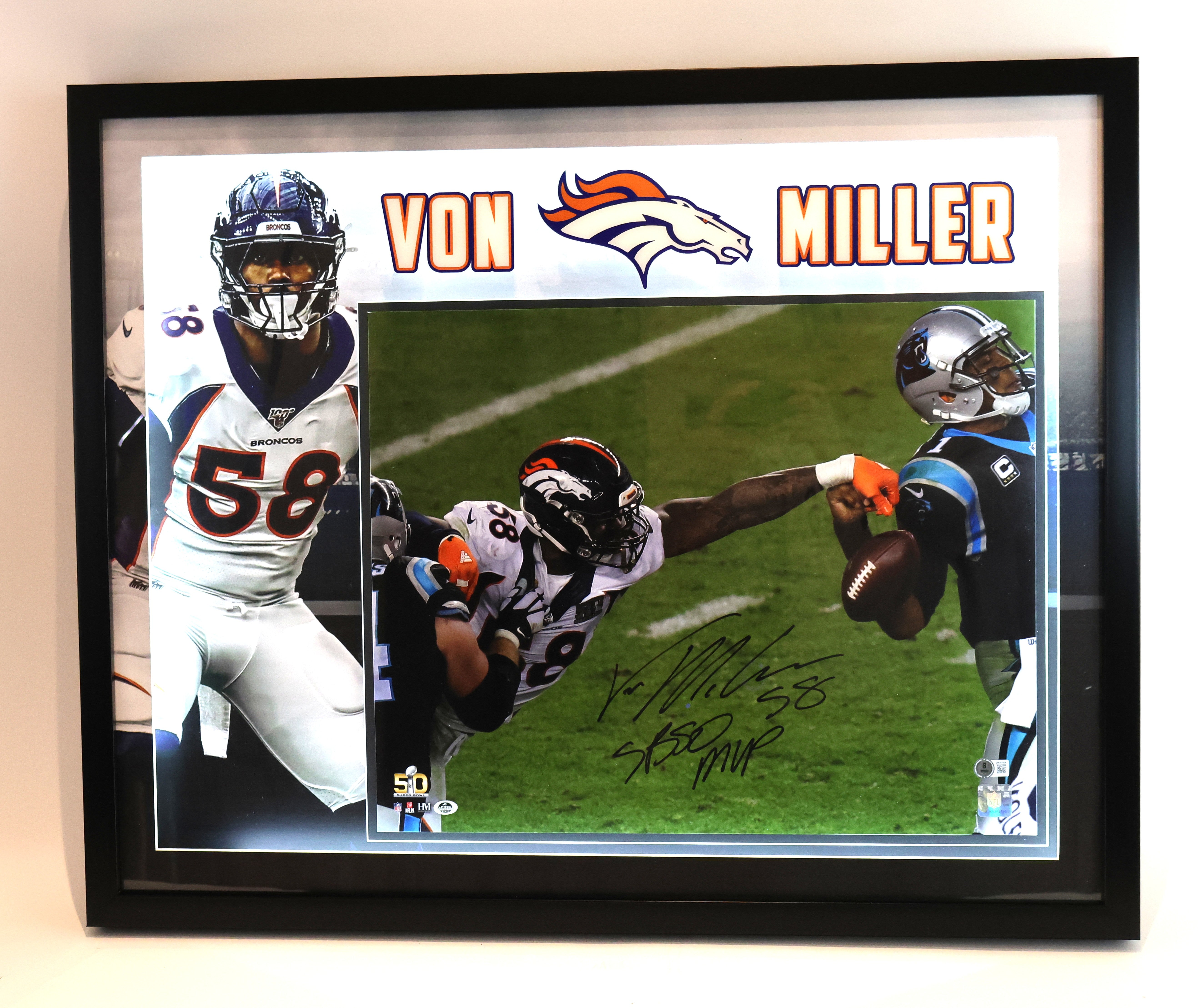 Von Miller Autographed 16x20 Photo Inscribed SB50 MVP in 31.5"x25.5" Lighted Shadowbox
