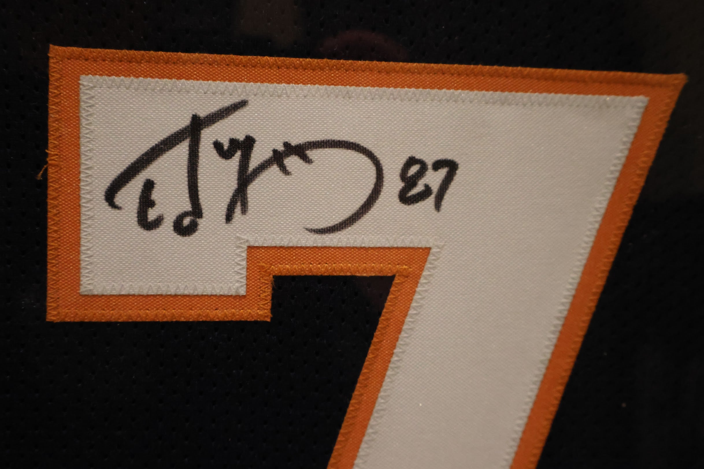 Ed McCaffrey Autographed Denver Broncos Navy Custom Jersey Deluxe Framed Beckett COA