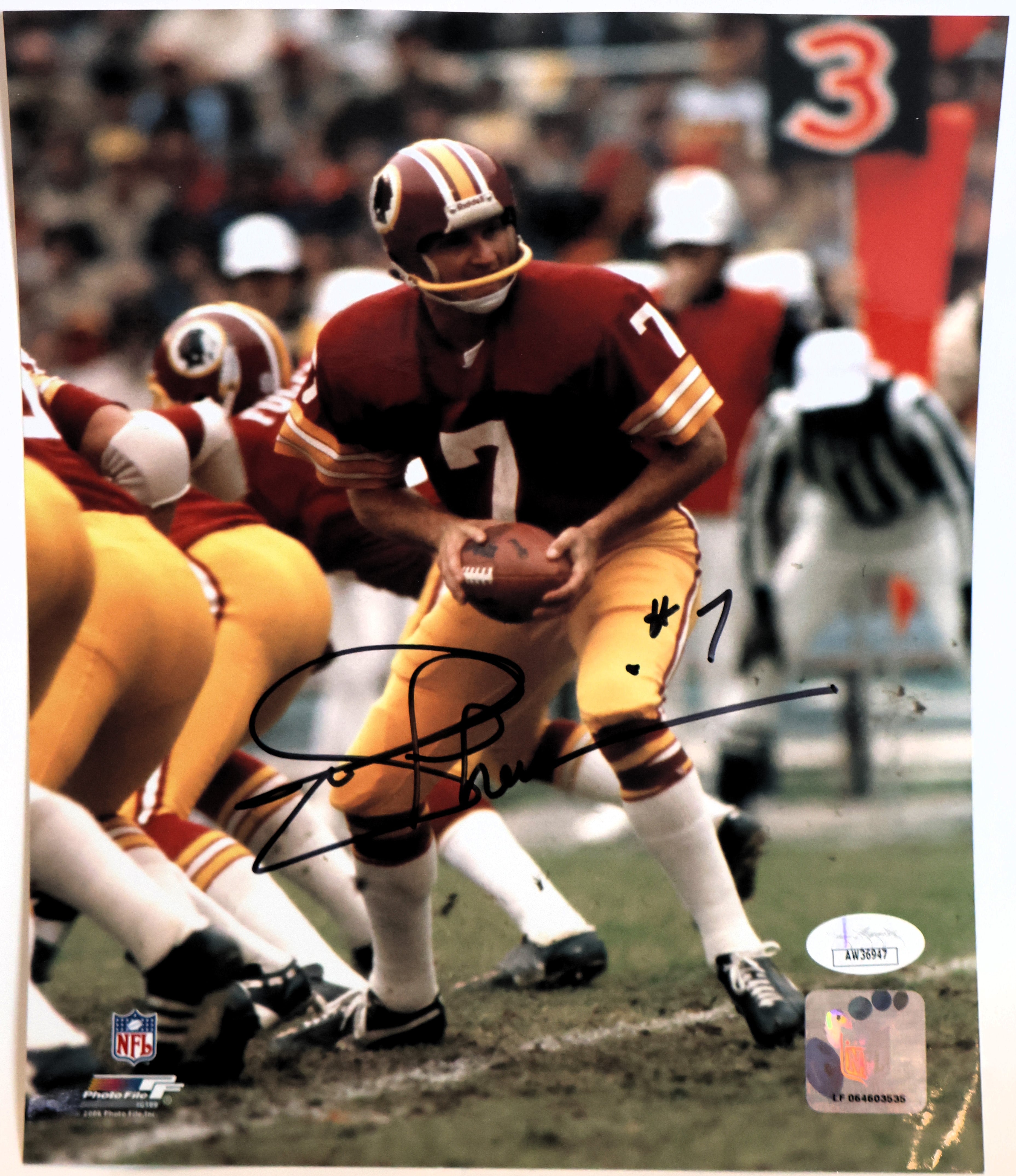 Joe Theismann Autographed 8x10 Photograph (James Spence COA)