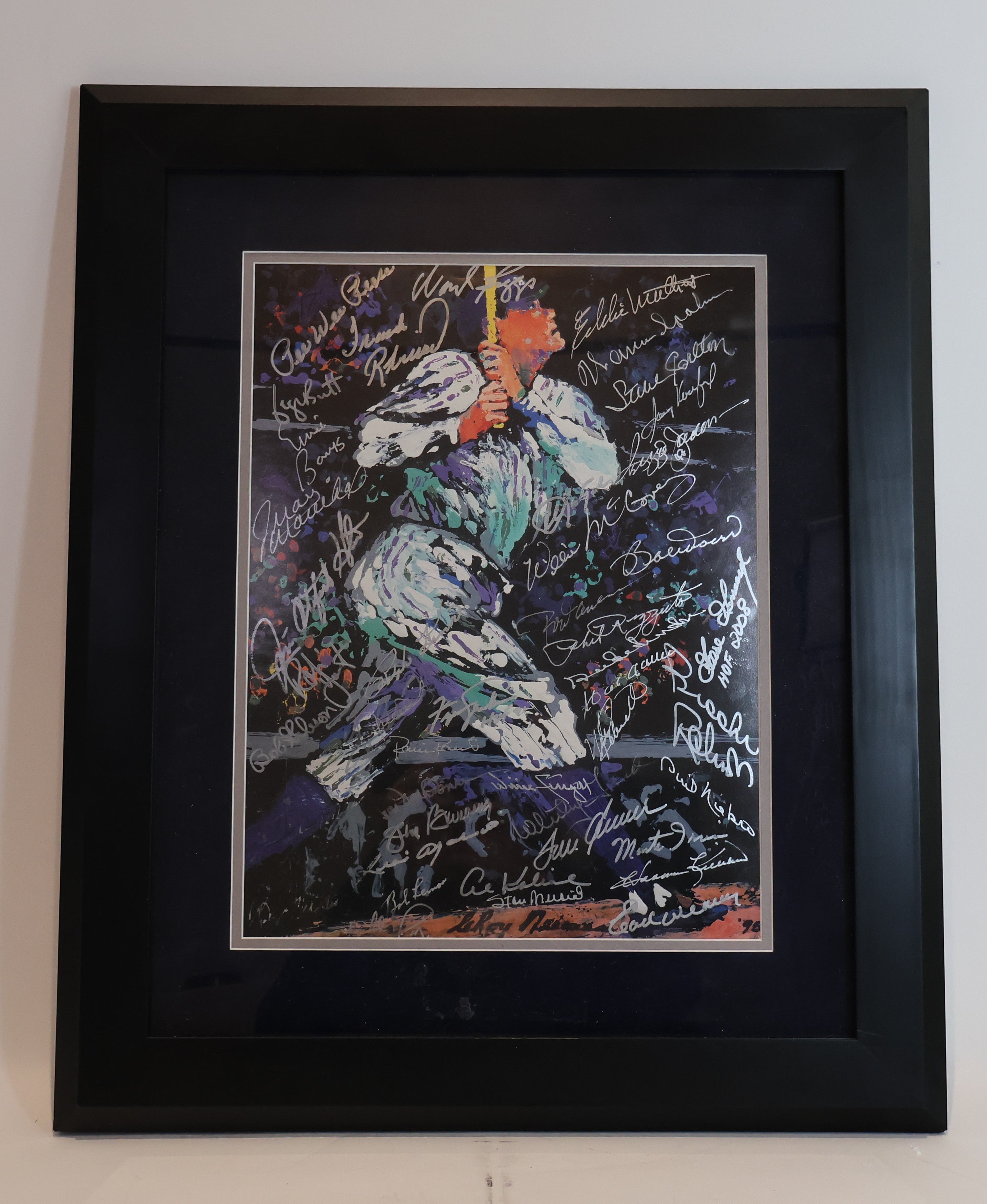 Leroy Neiman Babe Ruth 11x14 print w/ HOF Signatures in 19.5"x24" Frame JSA LOA