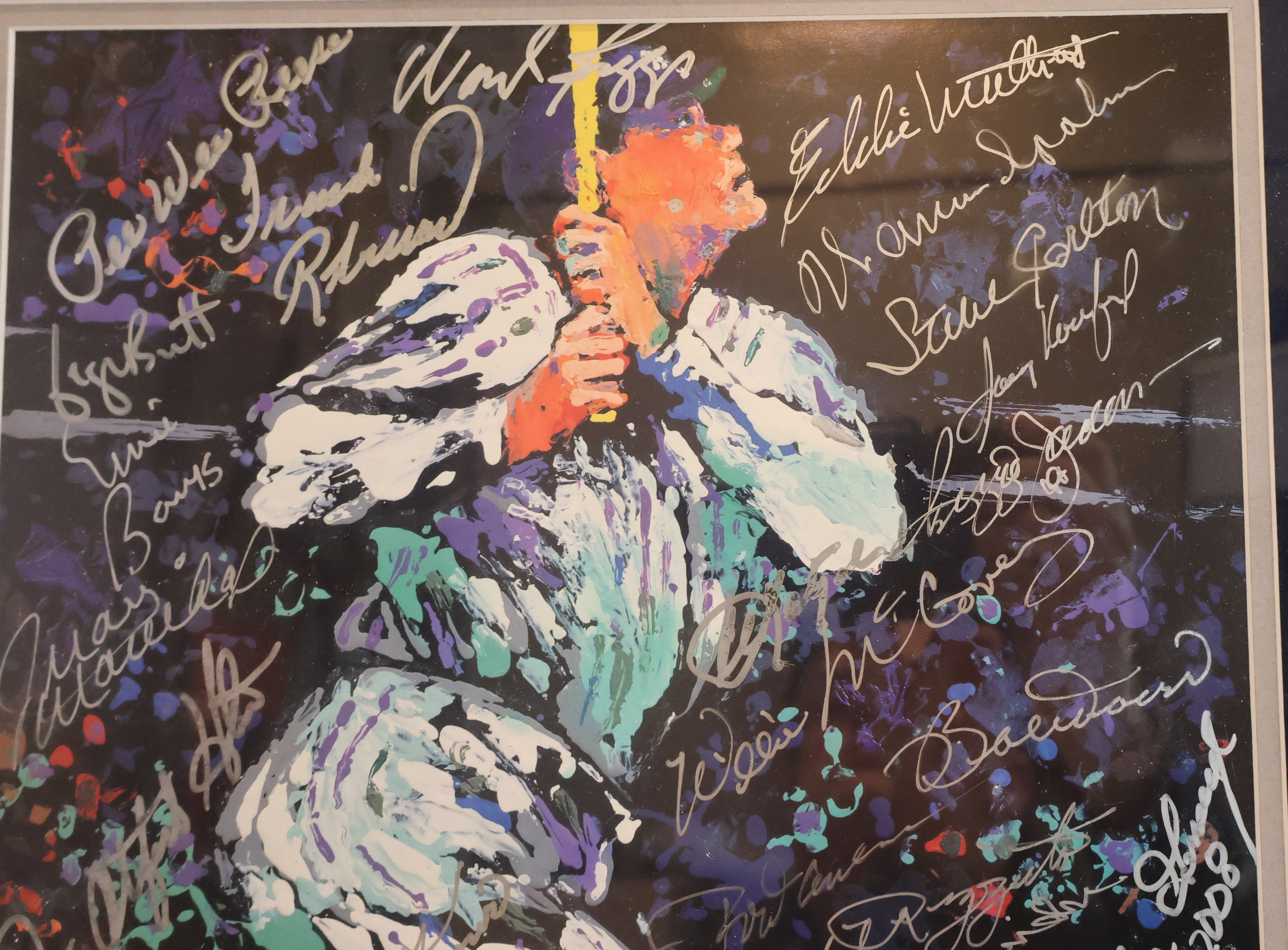 Leroy Neiman Babe Ruth 11x14 print w/ HOF Signatures in 19.5"x24" Frame JSA LOA