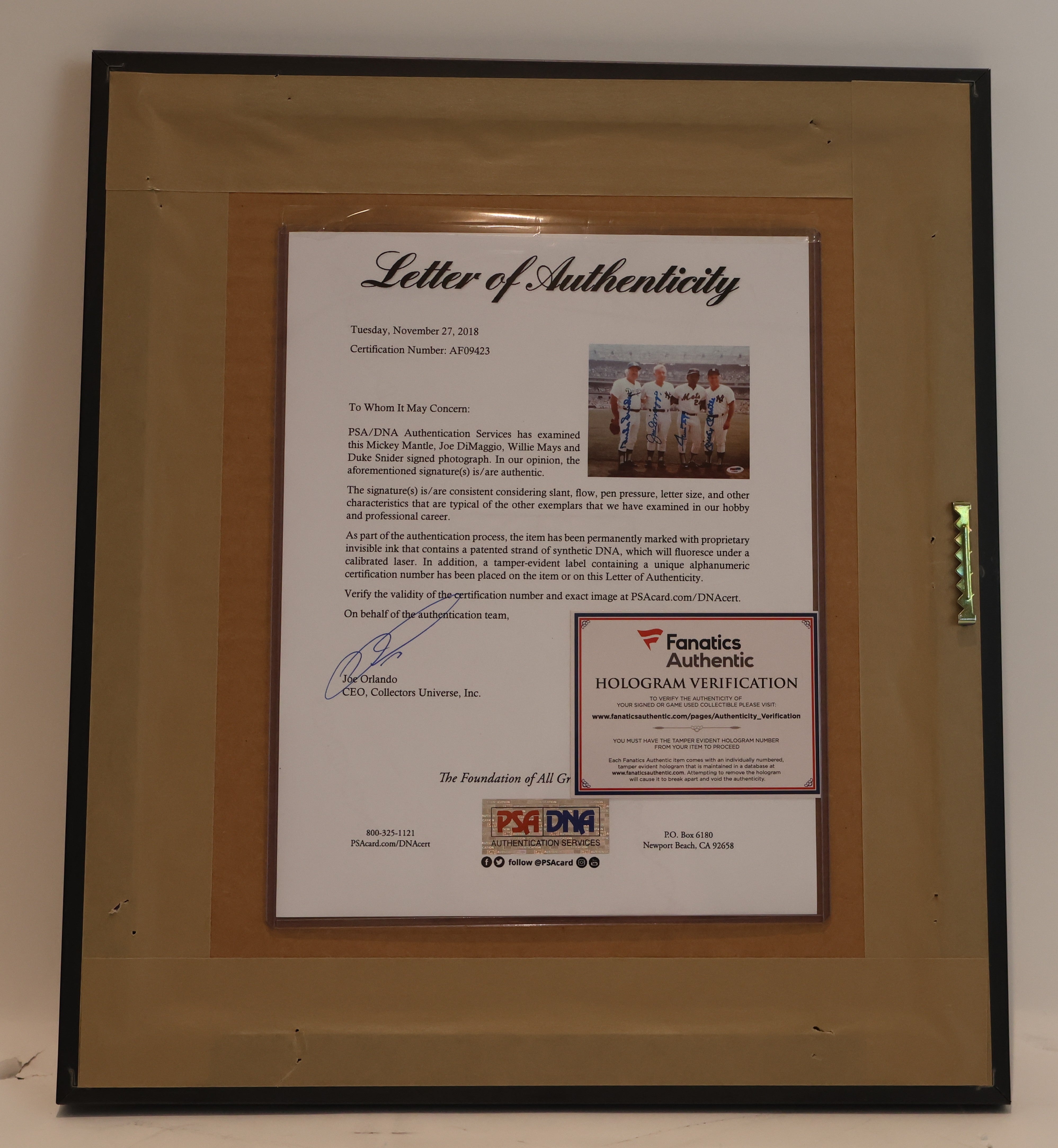 Mickey Mantle, Joe DiMaggio, Willie Mays, and Duke Snider Autographed 8x10 Photo