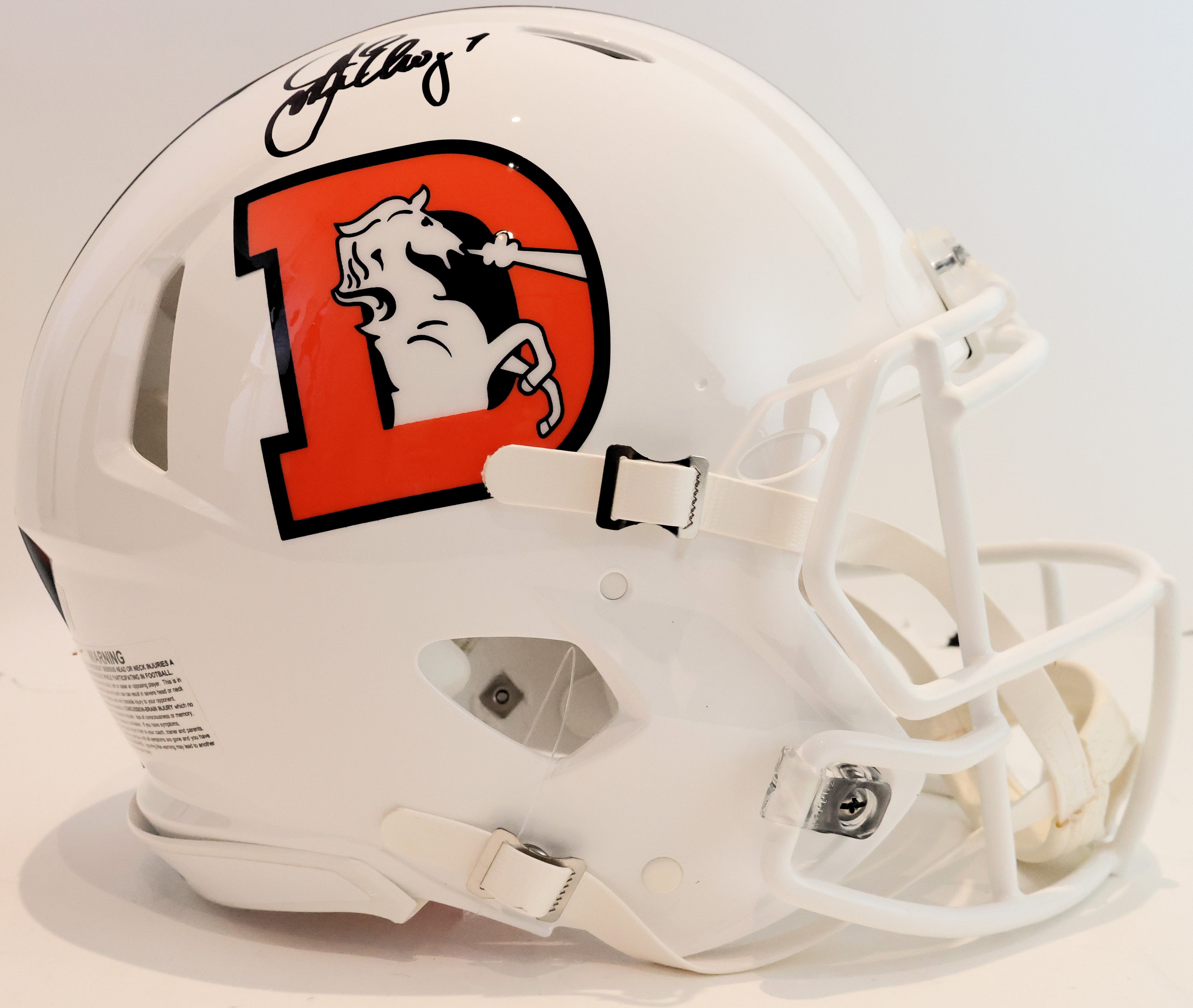 John Elway Autographed Denver Broncos White Snowcapped Pro Helmet Beckett COA