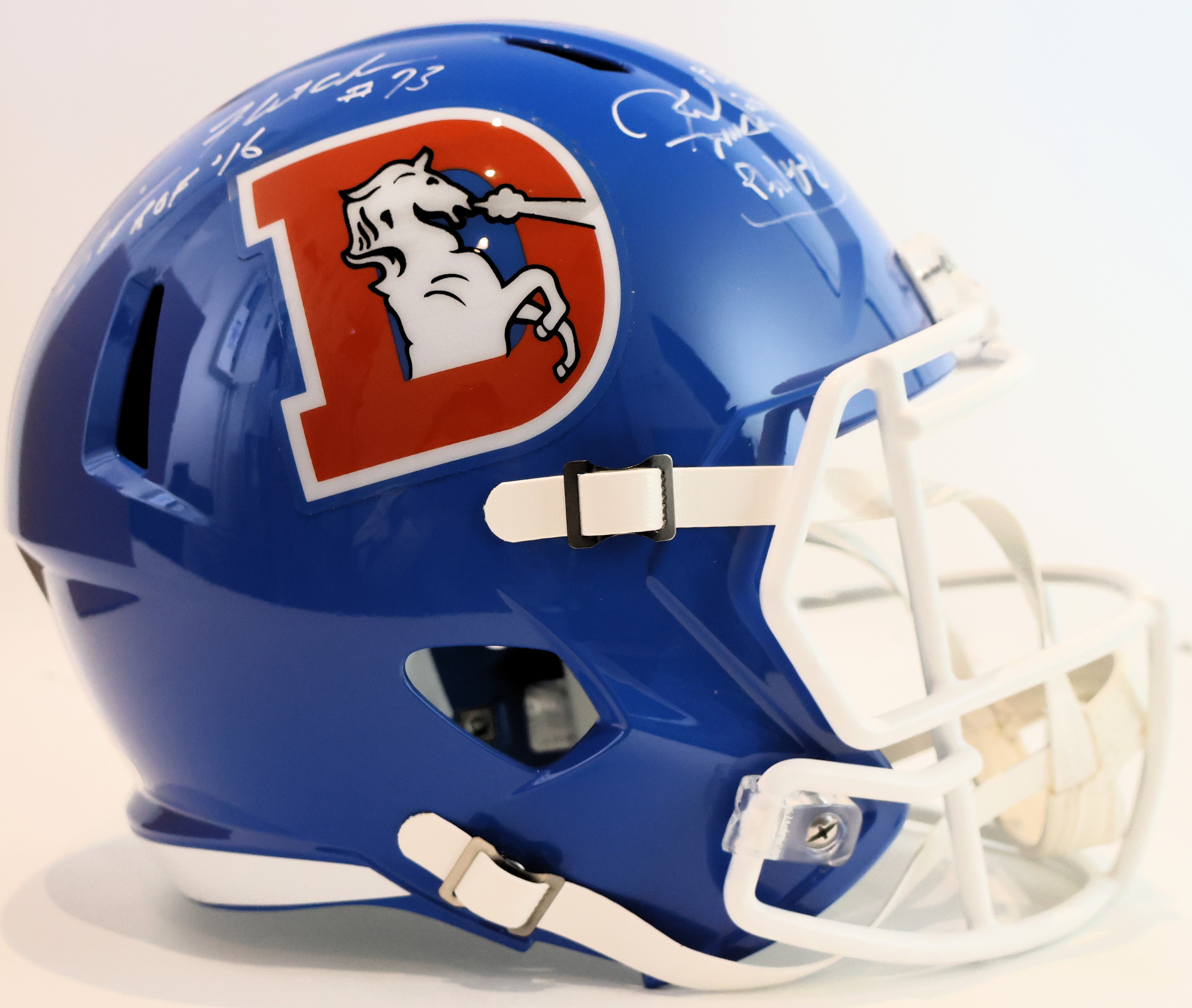 Simon Fletcher and Karl Mecklenburg Denver "D" Replica Helmet Inscribed "ROF '16" and "ROF 2001" James Spence COA