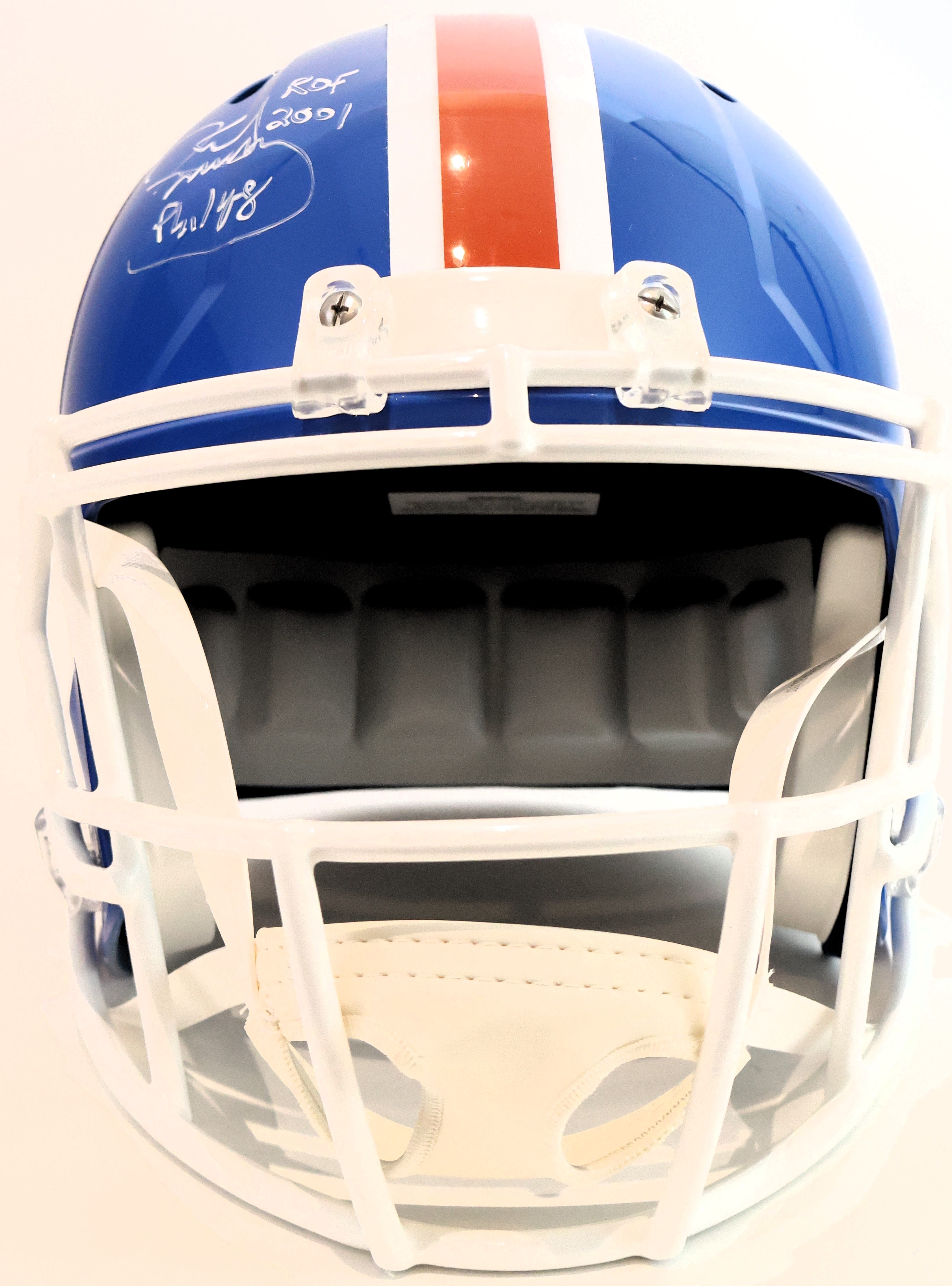 Simon Fletcher and Karl Mecklenburg Denver "D" Replica Helmet Inscribed "ROF '16" and "ROF 2001" James Spence COA