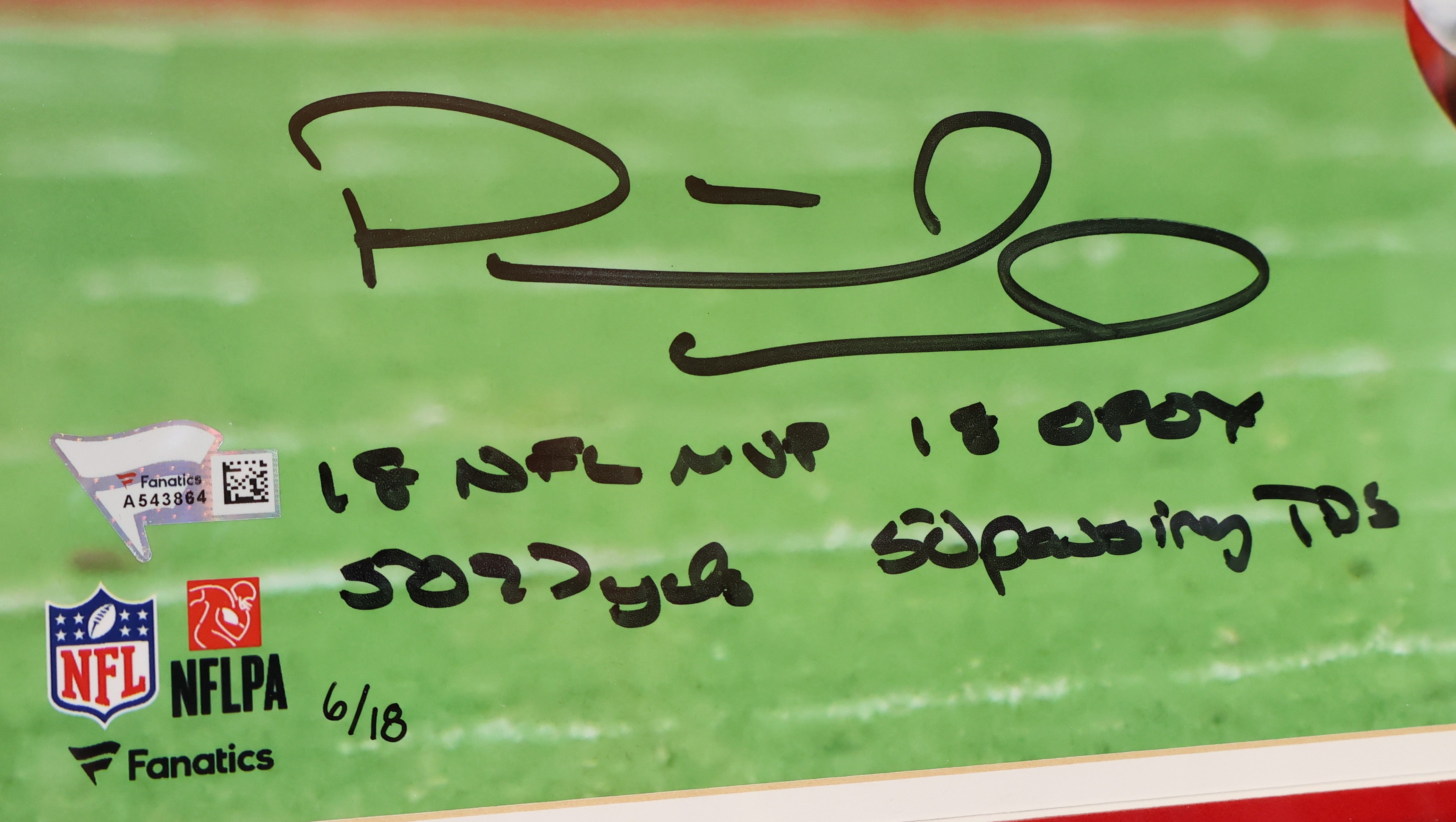 Patrick Mahomes Autographed Framed 16x20 Photo - 2018 MVP Season with 4 Inscriptions - Limited Edition 6/18 Fanatics