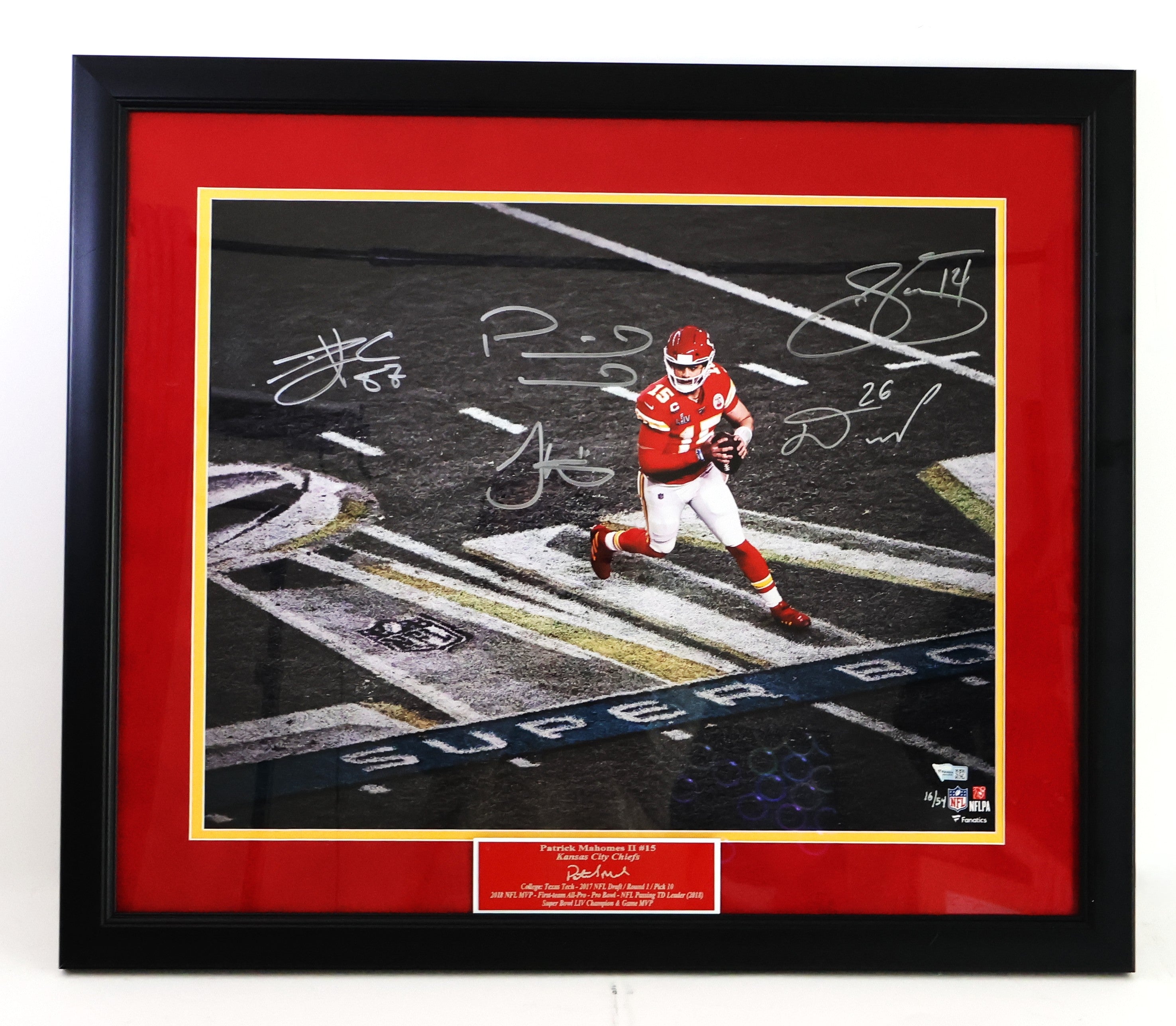 Patrick Mahomes Autographed 16x20 Framed Photo - Multi-Signed Super Bowl LIV Champions Edition