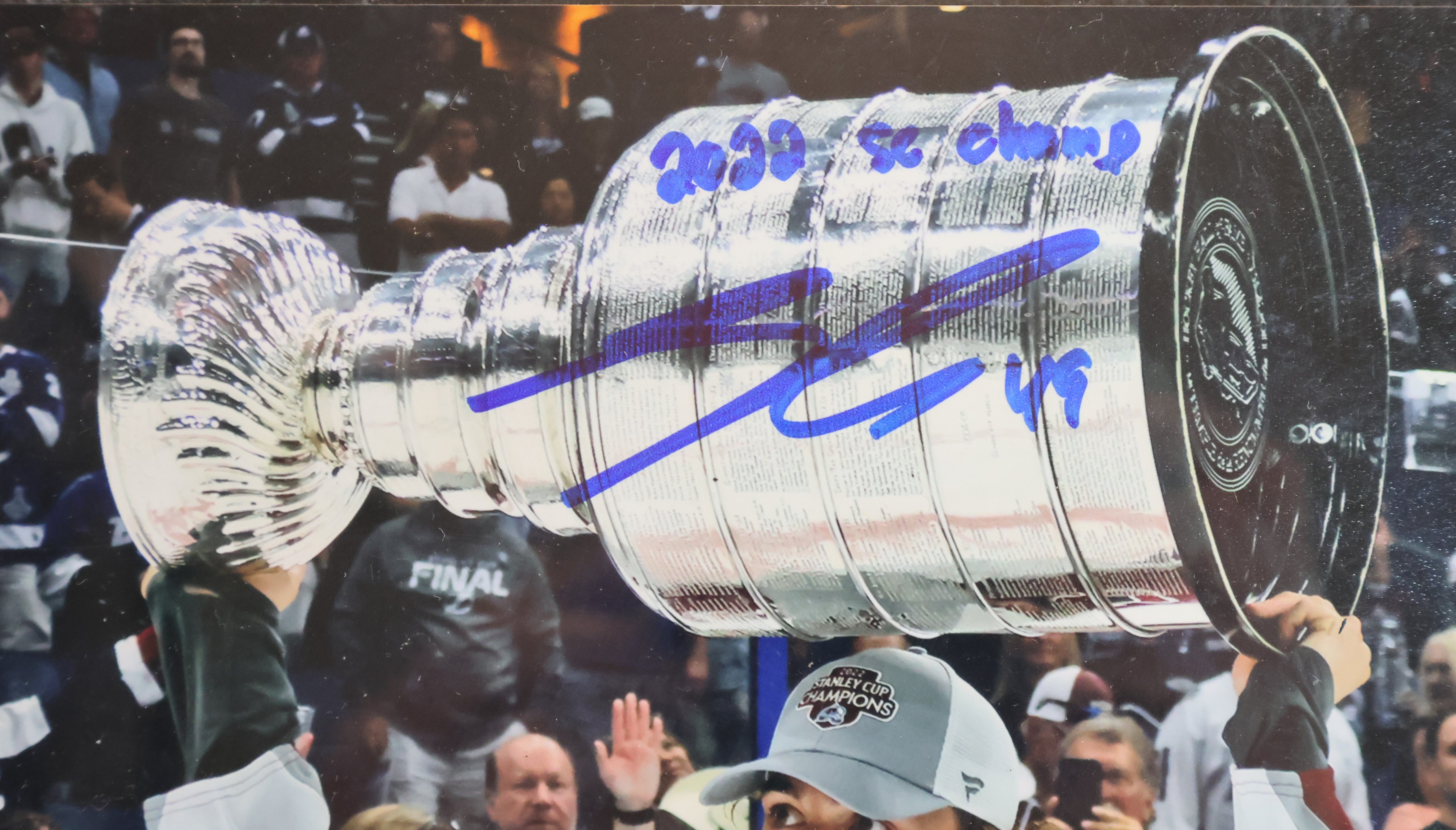 Sam Girard Autographed 8x10 2022 Stanley Cup Photo Inscribed w/Plaque