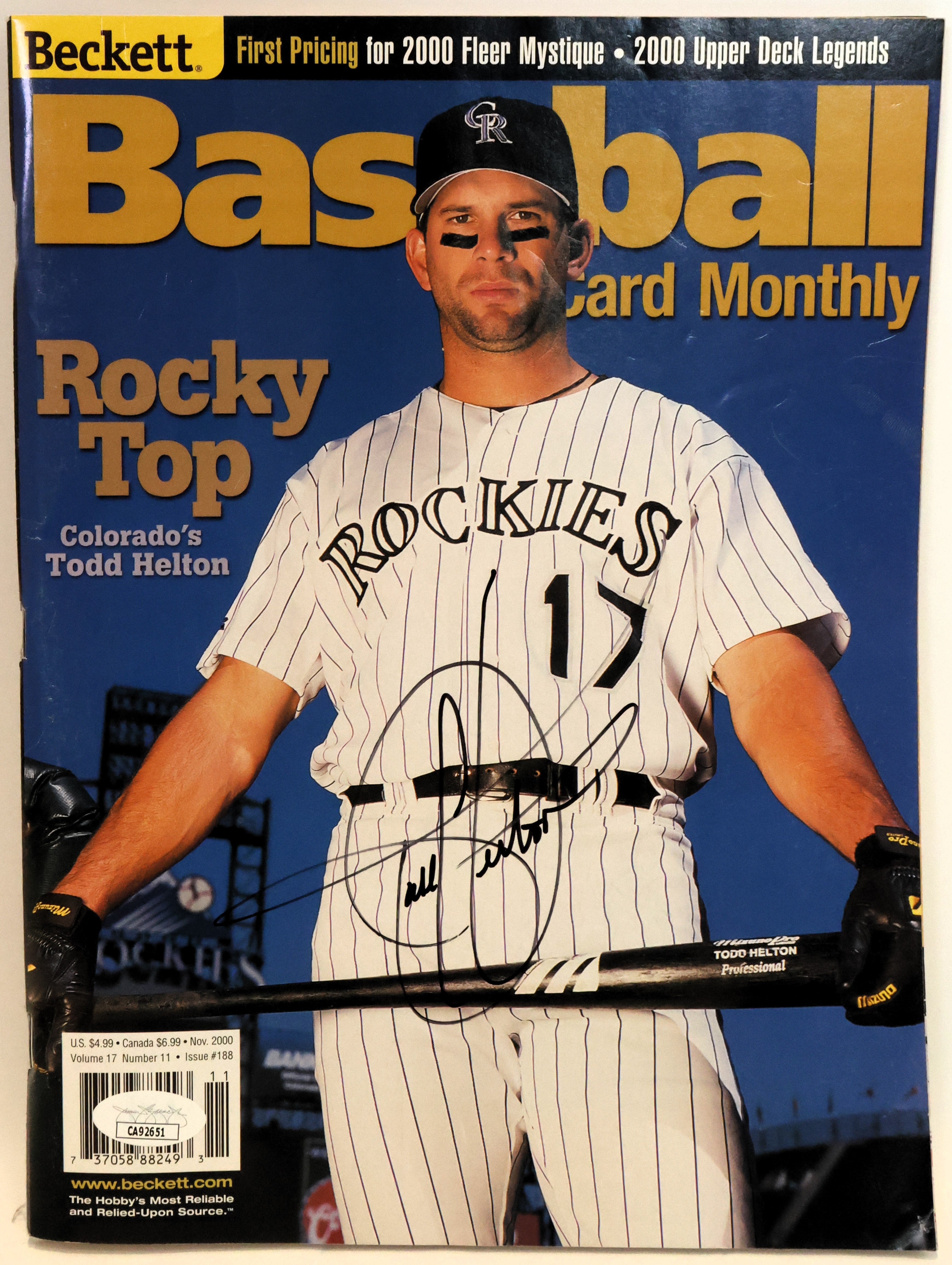 Todd Helton Autographed Magazine JSA COA