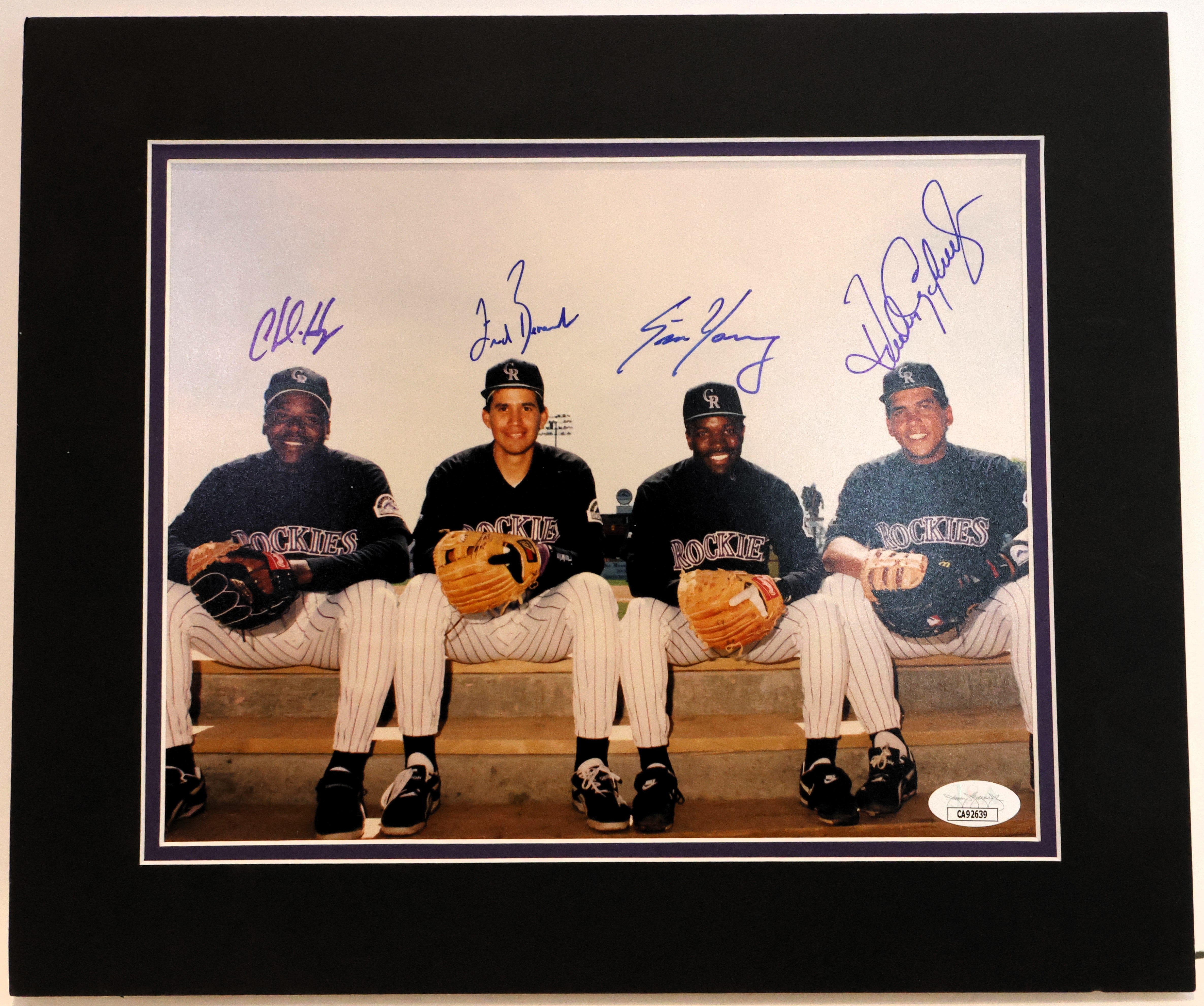 1993 Rockies' Infielders 8x10 Photo Autographed: Charlie Hayes, Eric Young Sr., Freddie Benavides, and Andrés Galarraga JSA COA