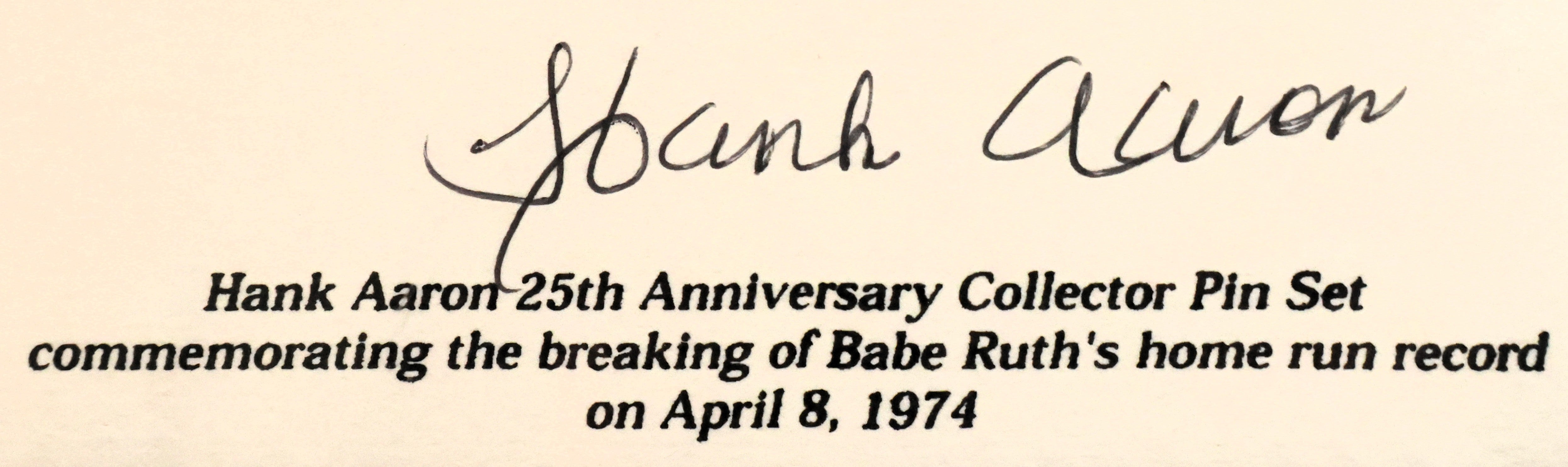 Hank Aaron Autographed Framed Matting Pin Set JSA COA