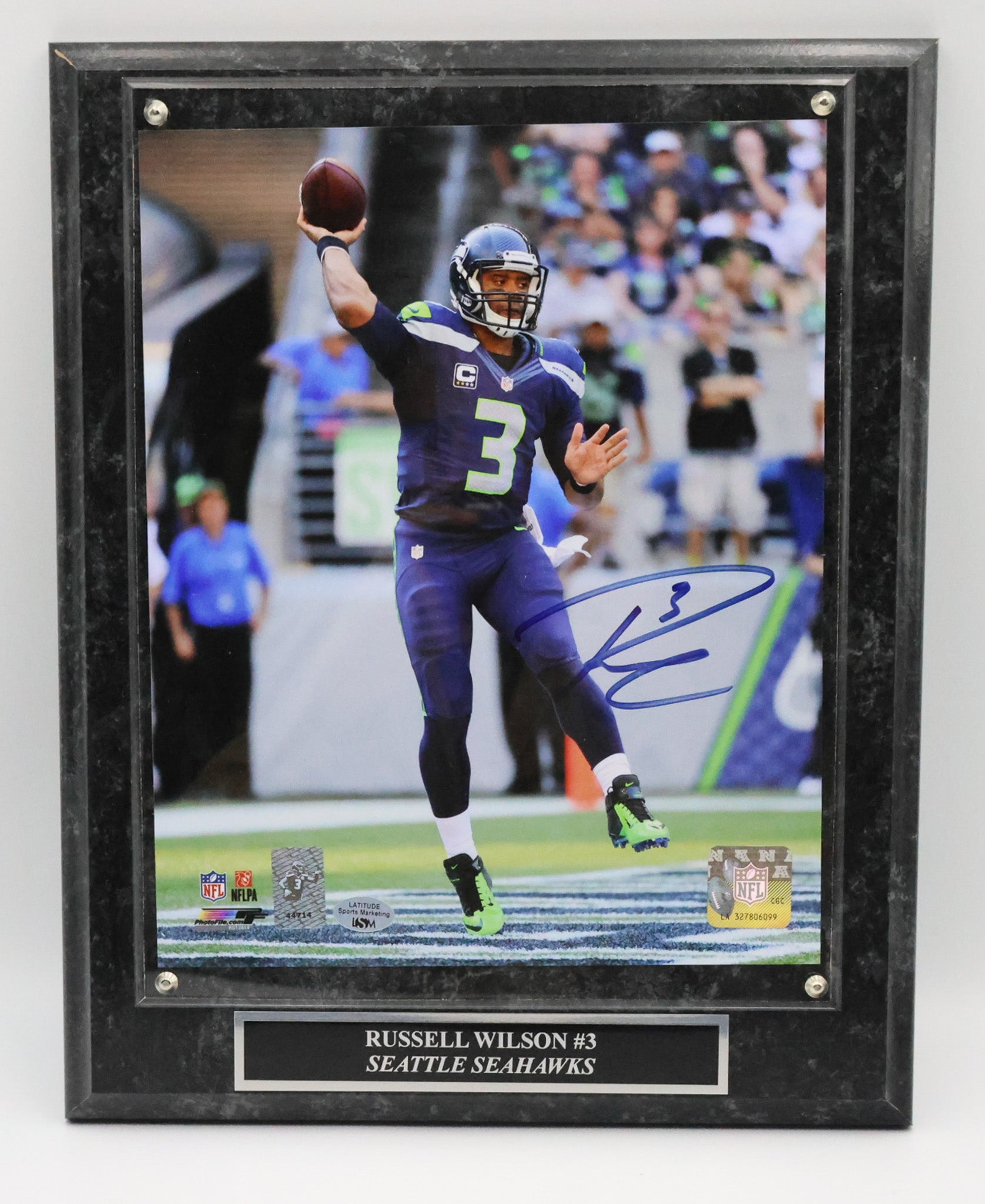 Russel Wilson Seattle Seahawks Autographed 8"x10" Photo Plaque - Latitude Sports Marketing
