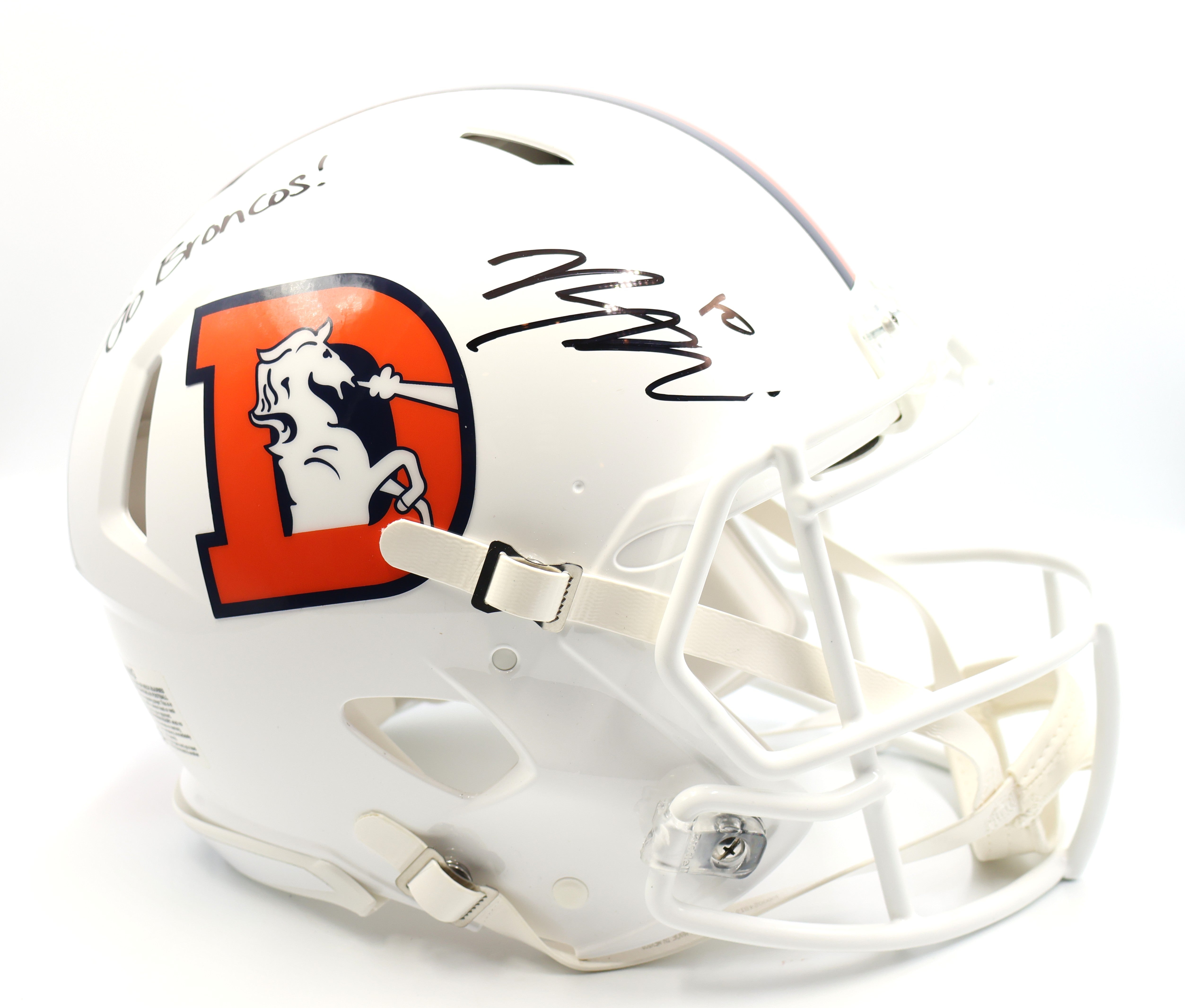 Bo Nix Autographed /Inscribed "Go Broncos" Snowcapped Replica Speed Helmet