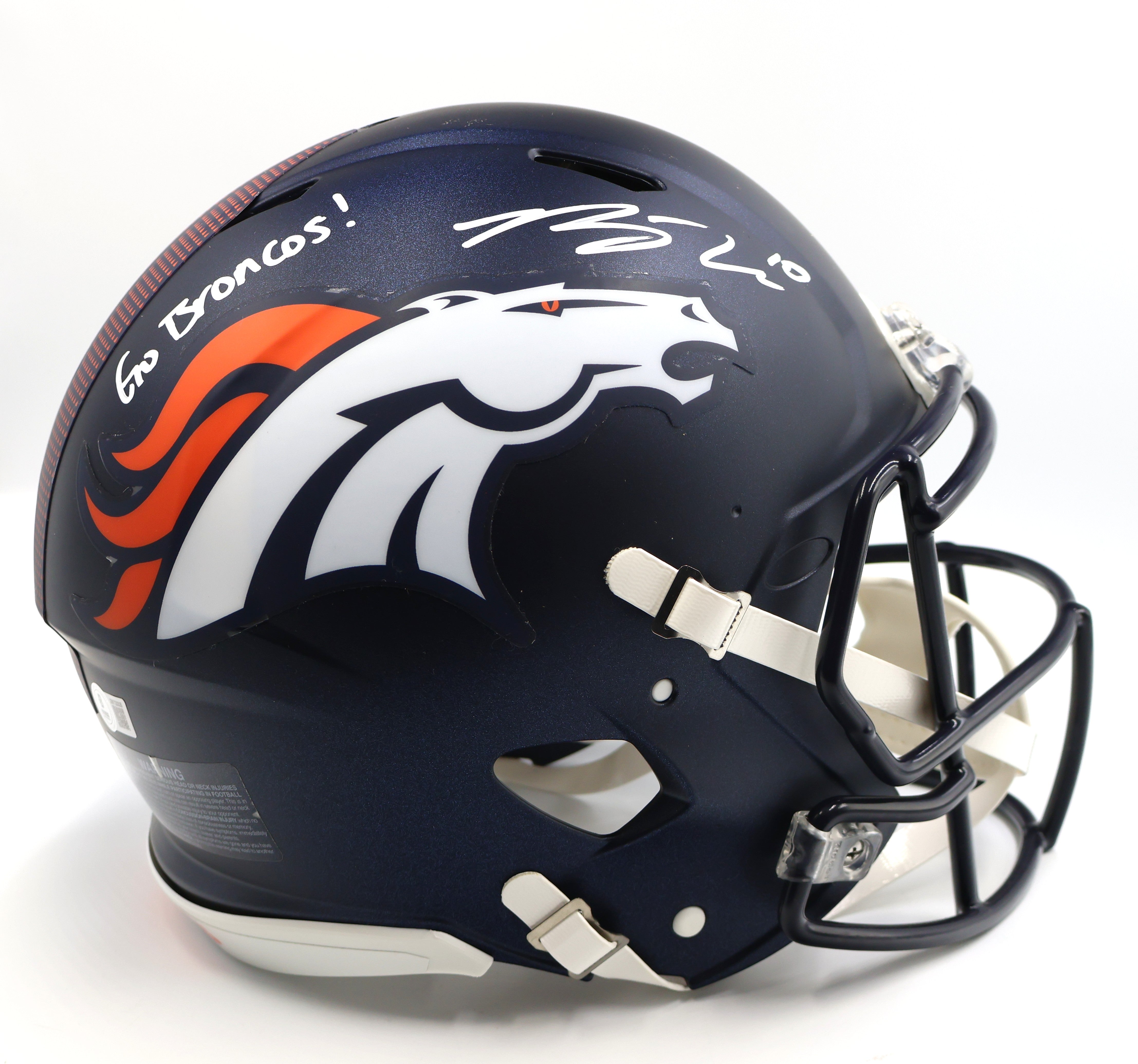 Bo Nix Autographed/Inscribed "Go Broncos" Navy Broncos Pro Speed Helmet Beckett COA