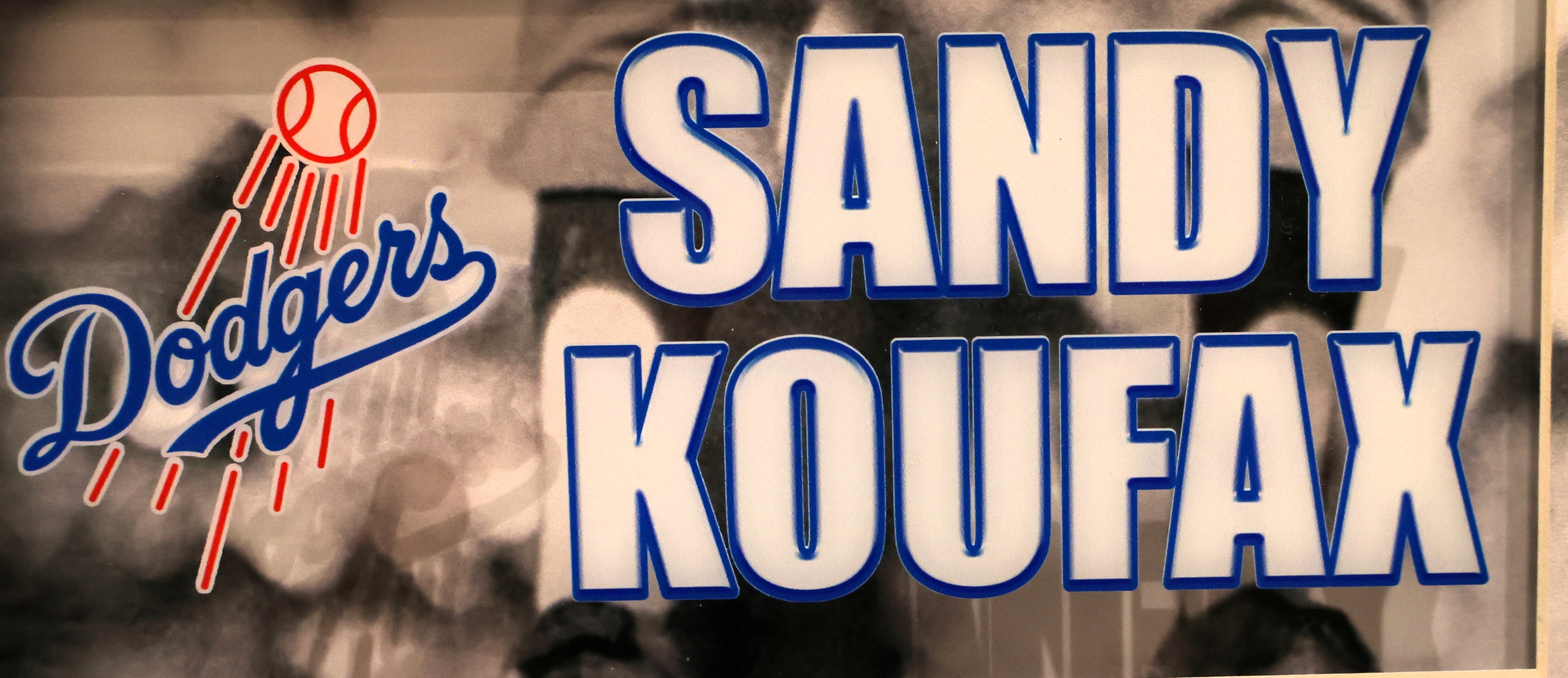 Jackie Robinson and Sandy Koufax Framed 25.5"x25.5" Photo with Sandy Koufax Signed Jackie Robinson Postcard Beckett COA