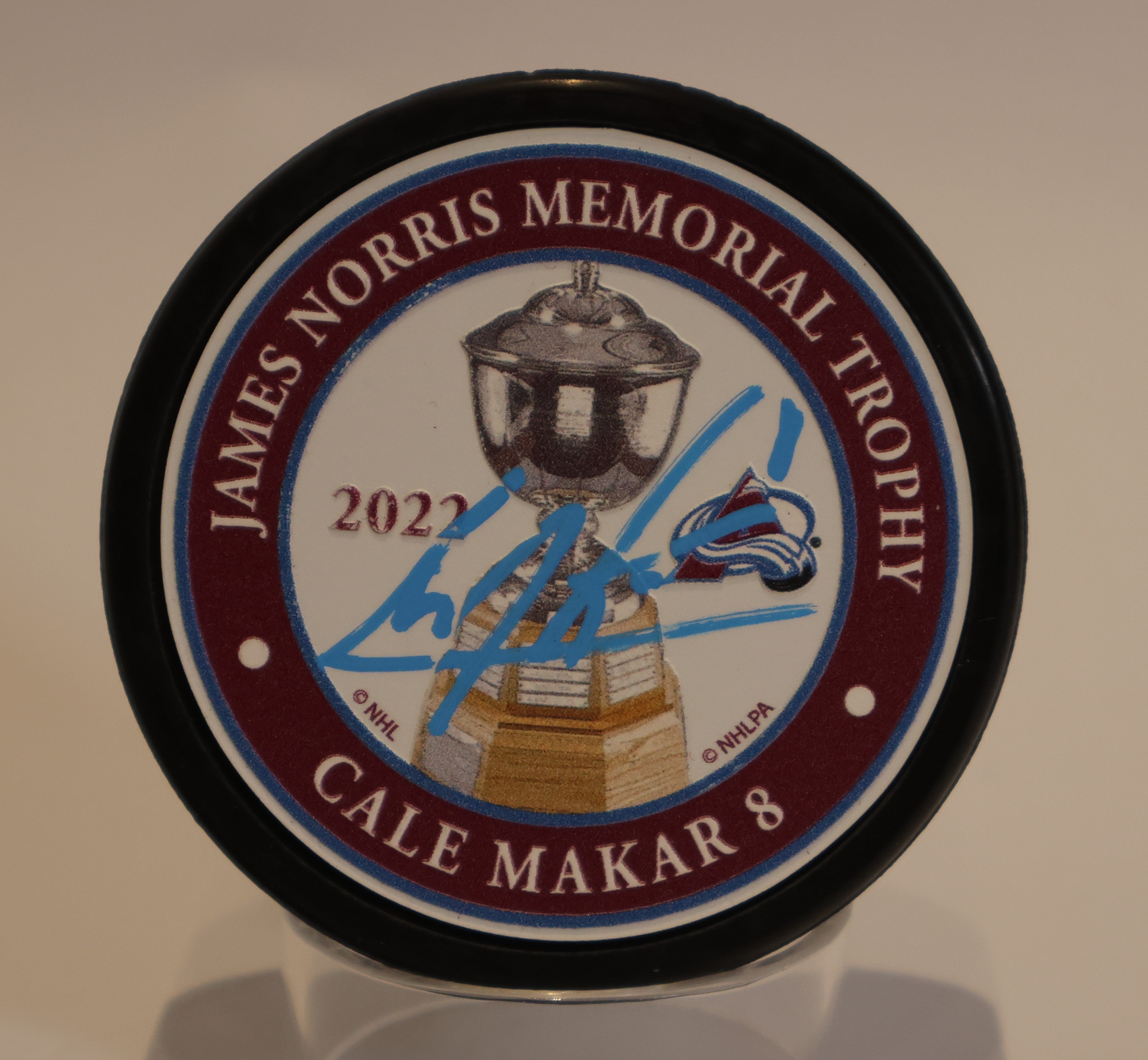 Cale Makar Autographed James Norris Memorial Trophy Puck - Fanatics Authentication
