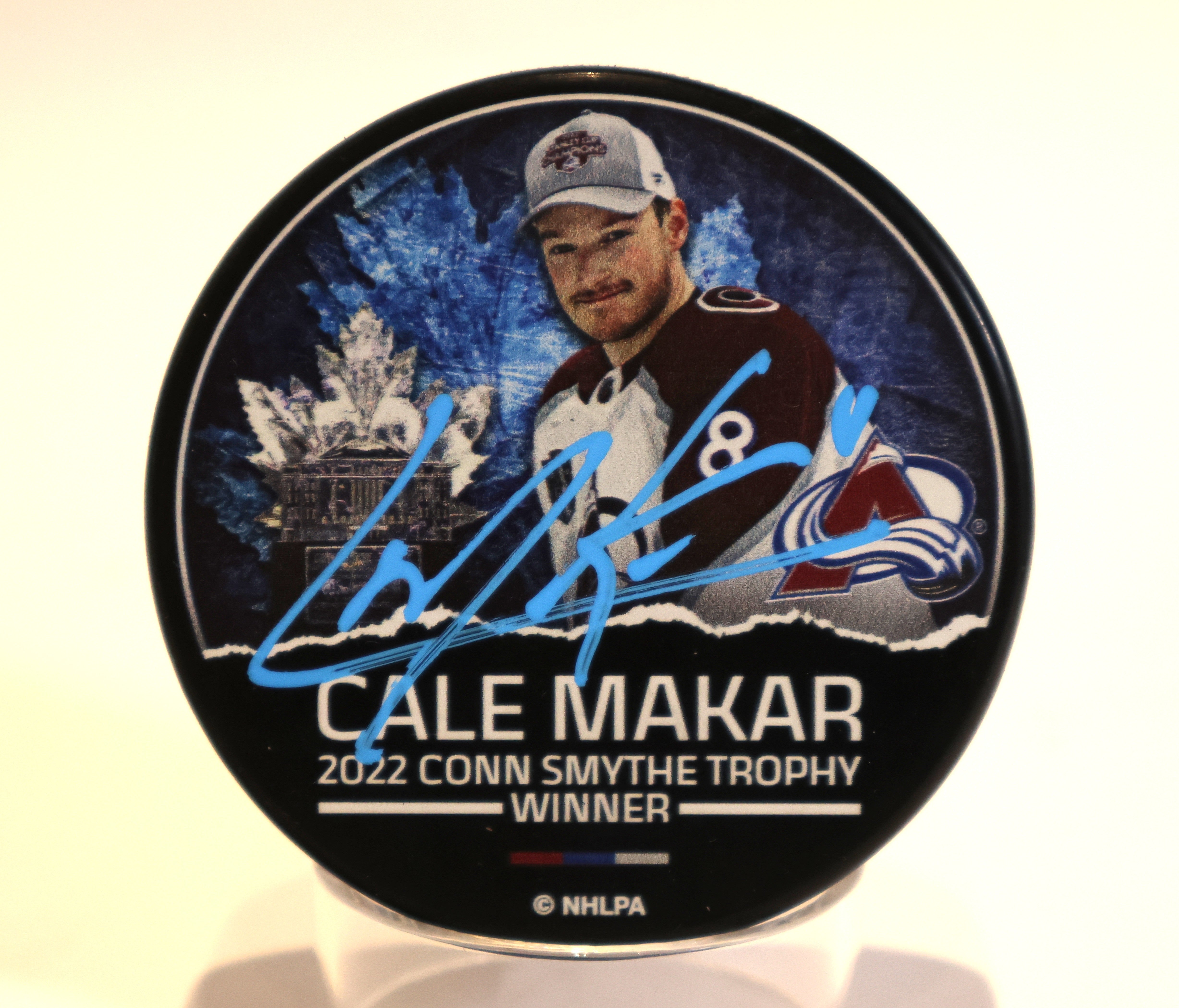 Cale Makar Autographed Puck w/ Player Picture & 2022 Conn Smythe Winner