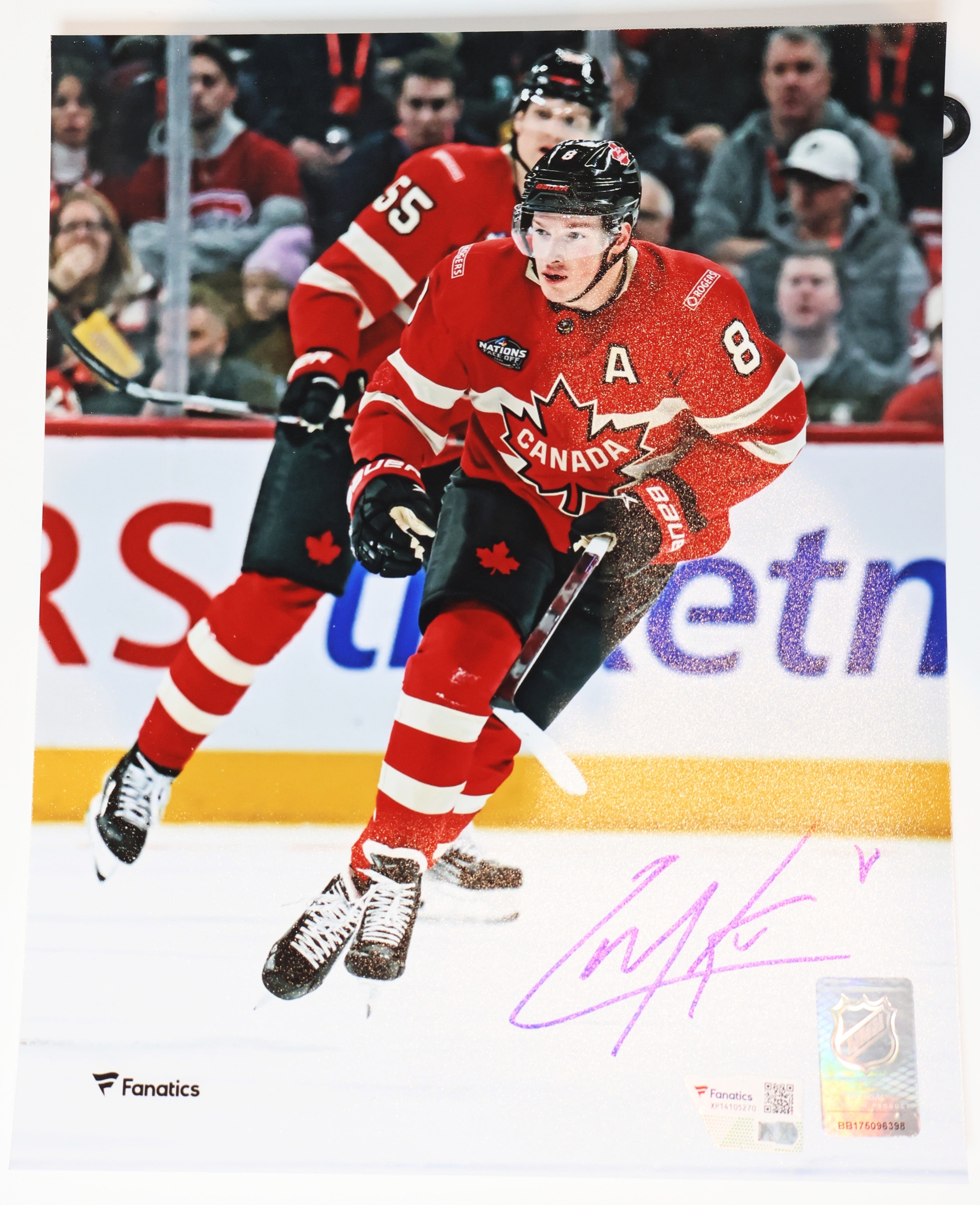 Cale Makar Autographed (blue pen) 8x10 Photo (4 Nations Faceoff) - Team Canada