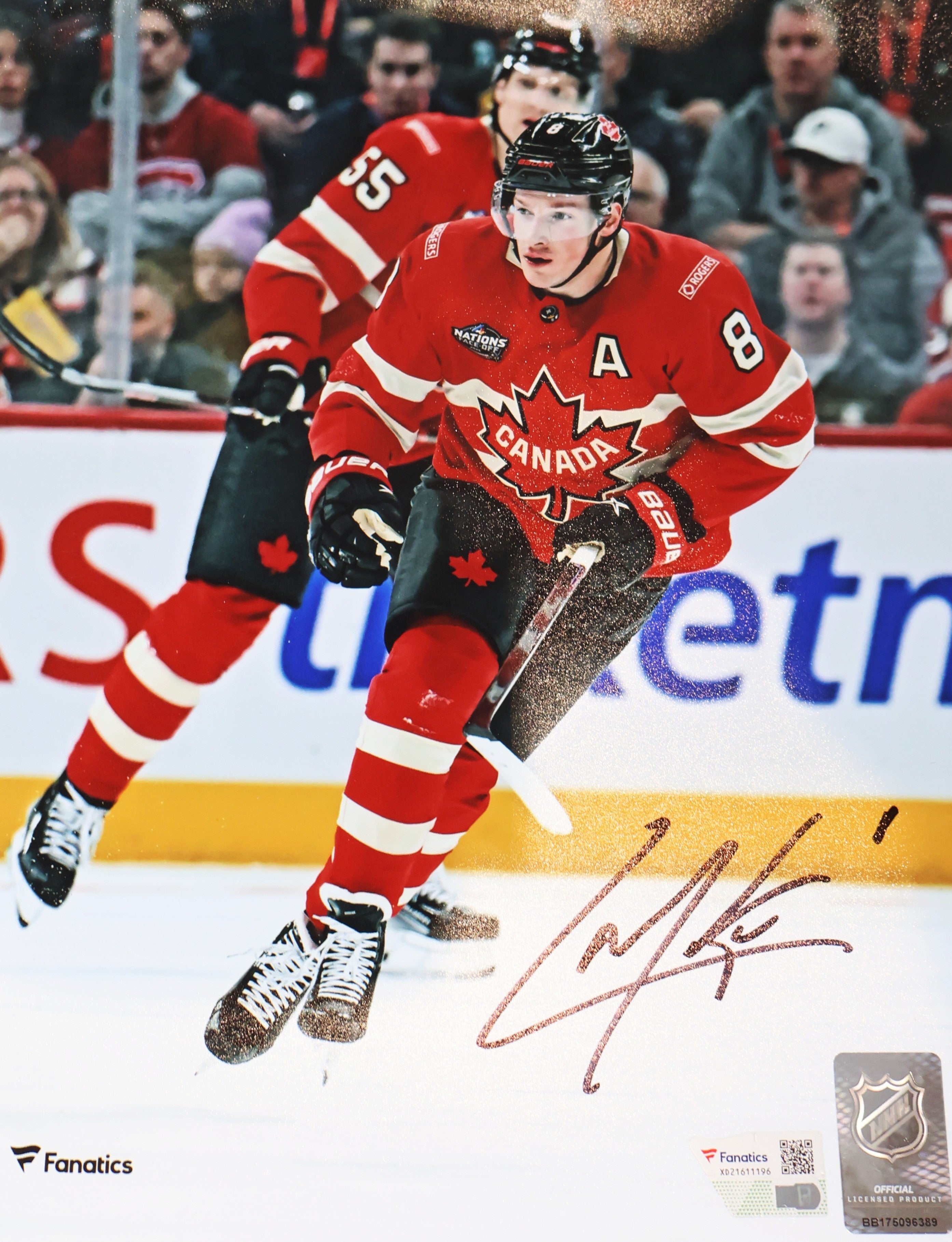 Cale Makar Autographed (black pen) 8x10 Photo (4 Nations Faceoff) - Team Canada