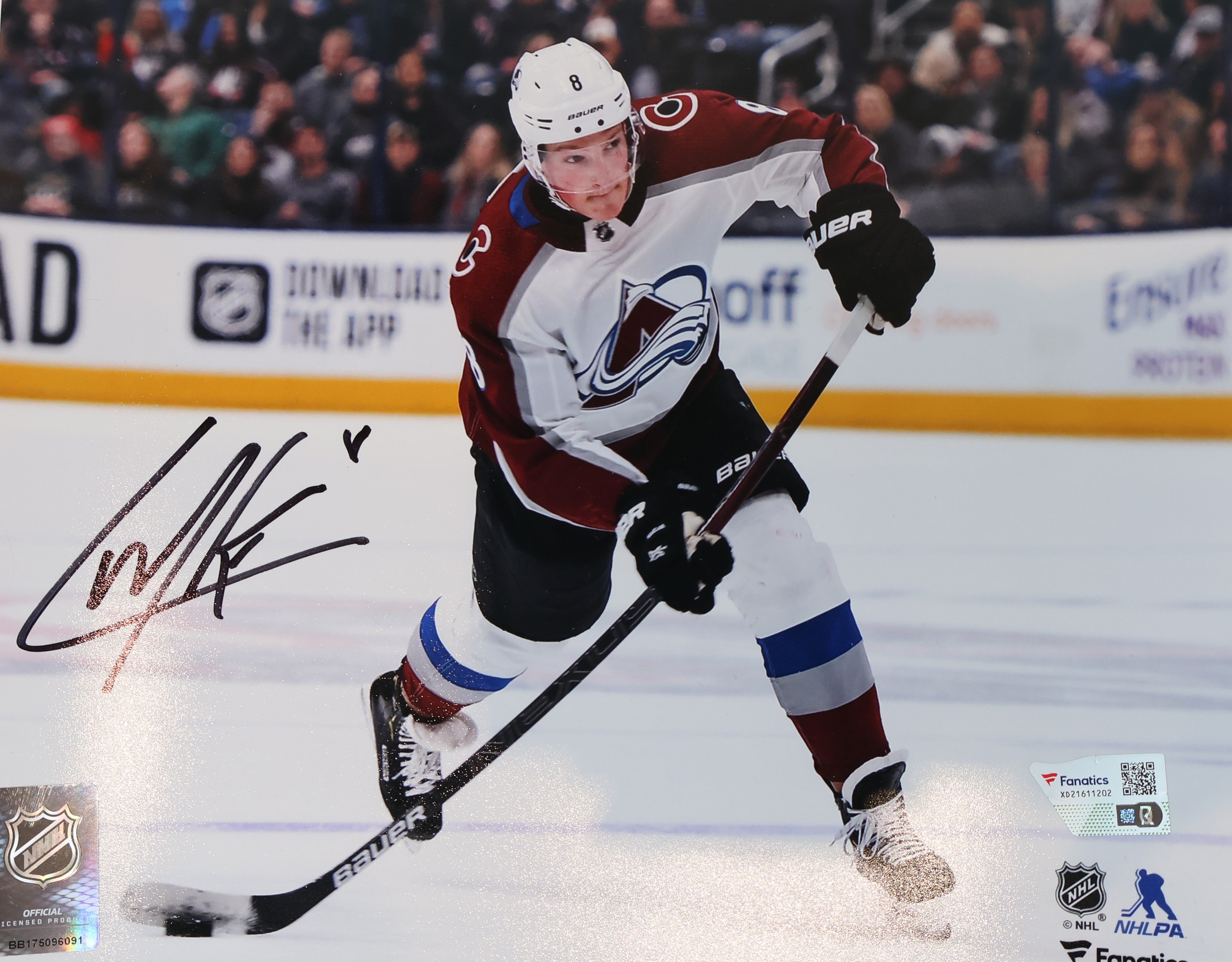 Cale Makar Autographed (black pen) 8x10 Avalanche Action Photo - White Jersey
