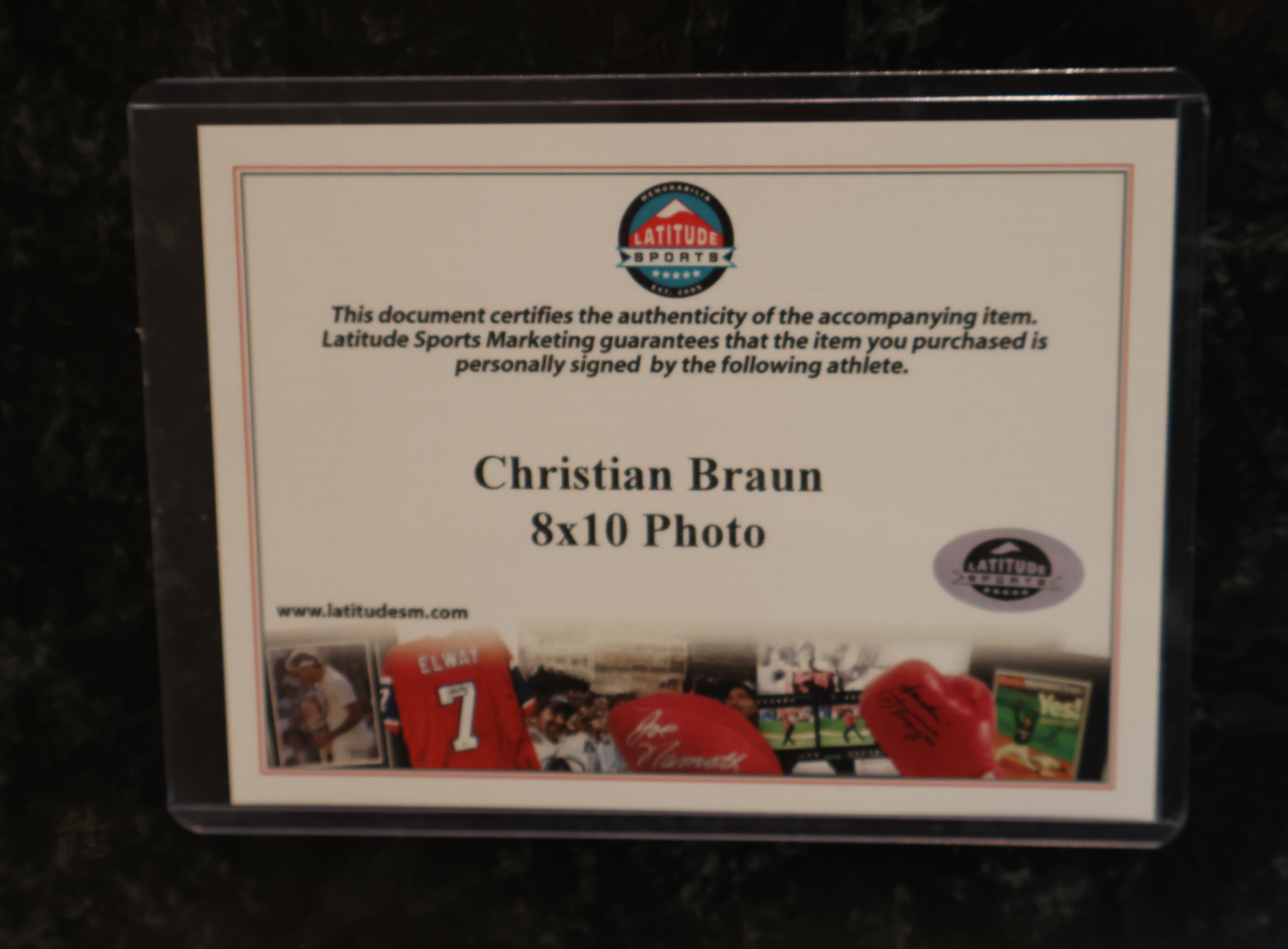 Christian Braun Autographed 8x10 Photo with 10x13 Black Plaque - Beckett Certified