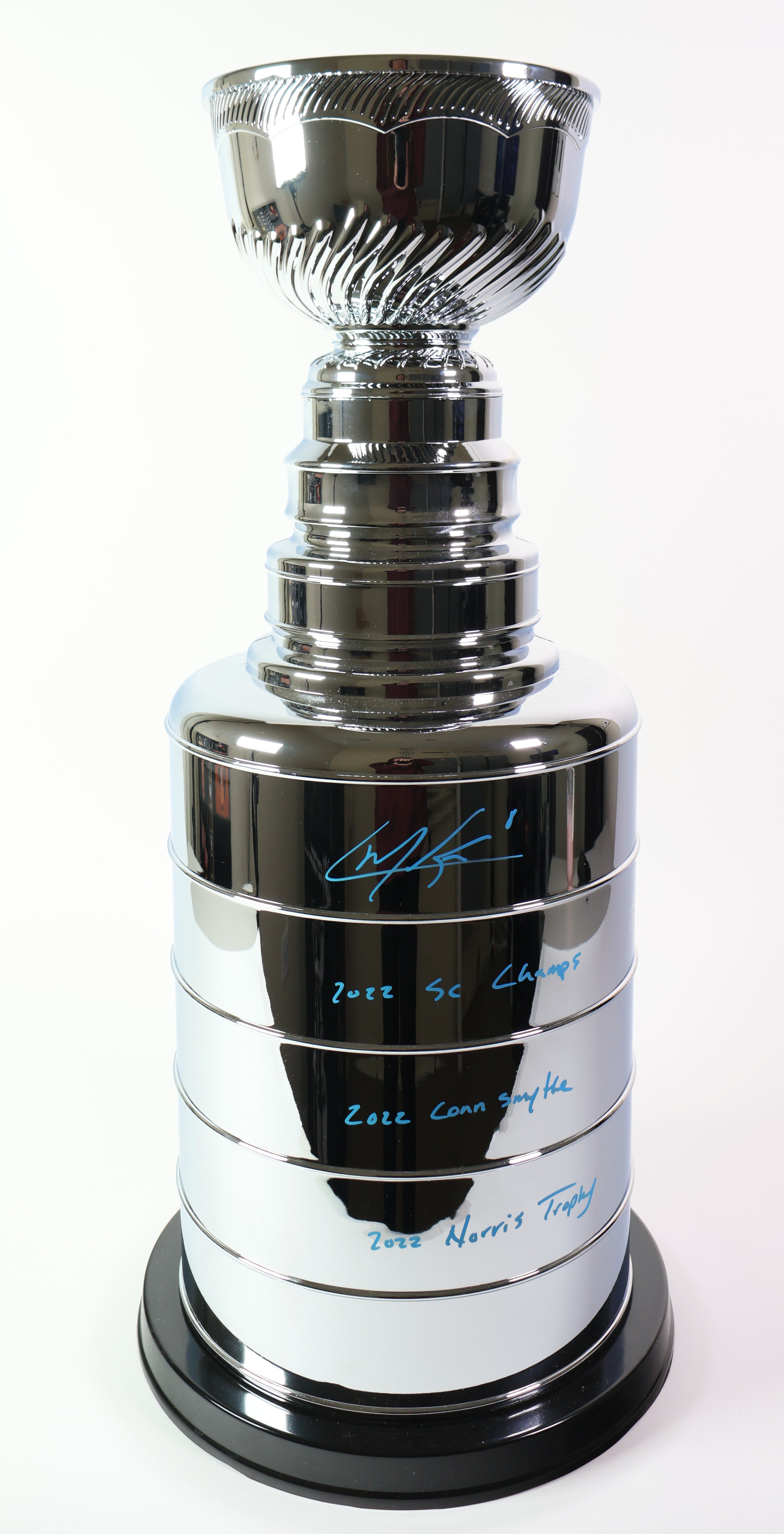 Cale Makar Autographed Replica Stanley Cup Trophy with 3 Inscriptions - 2022 Champions Edition