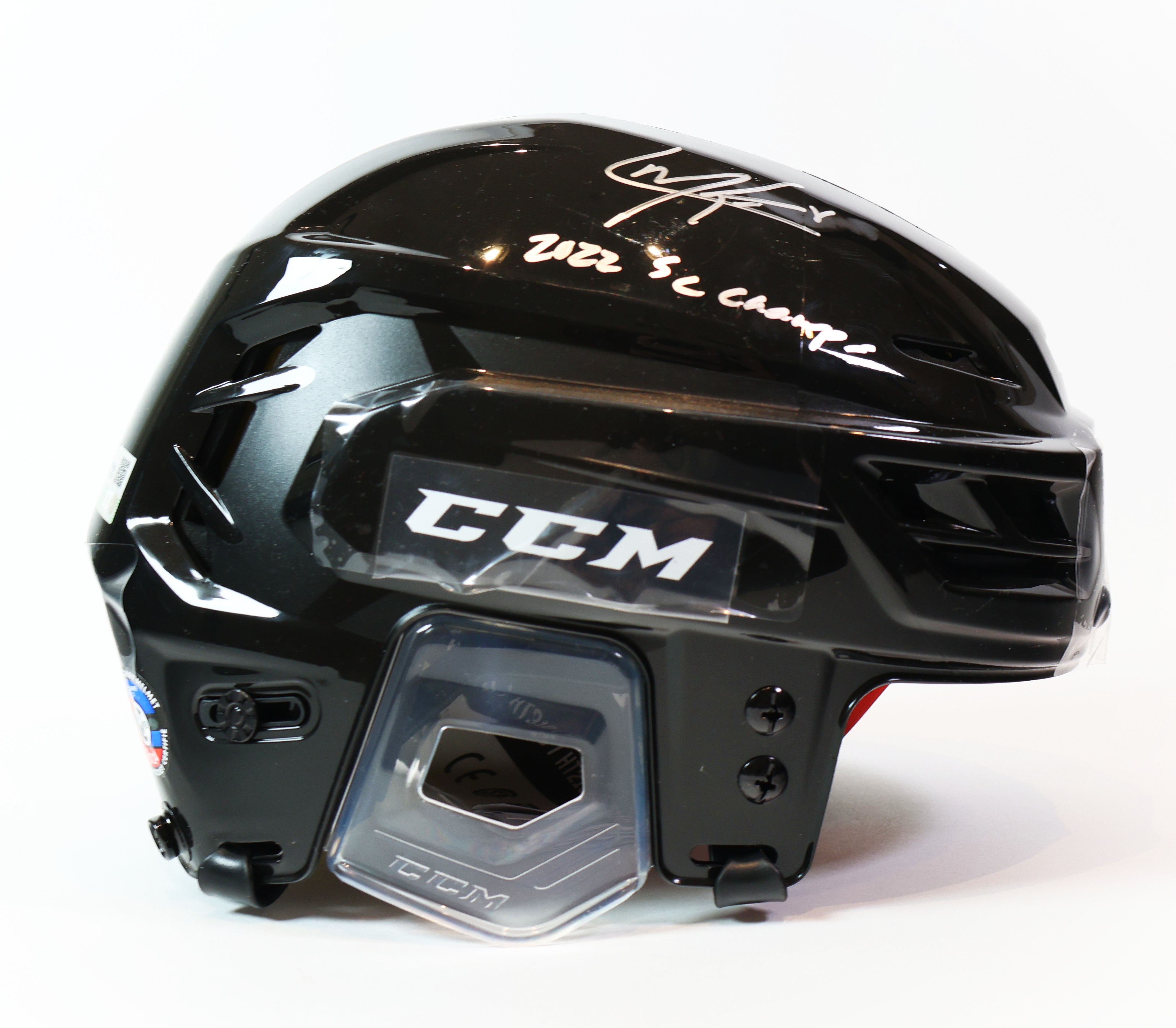 Cale Makar Autographed Black Helmet w/ inscription "2022 SC Champs"