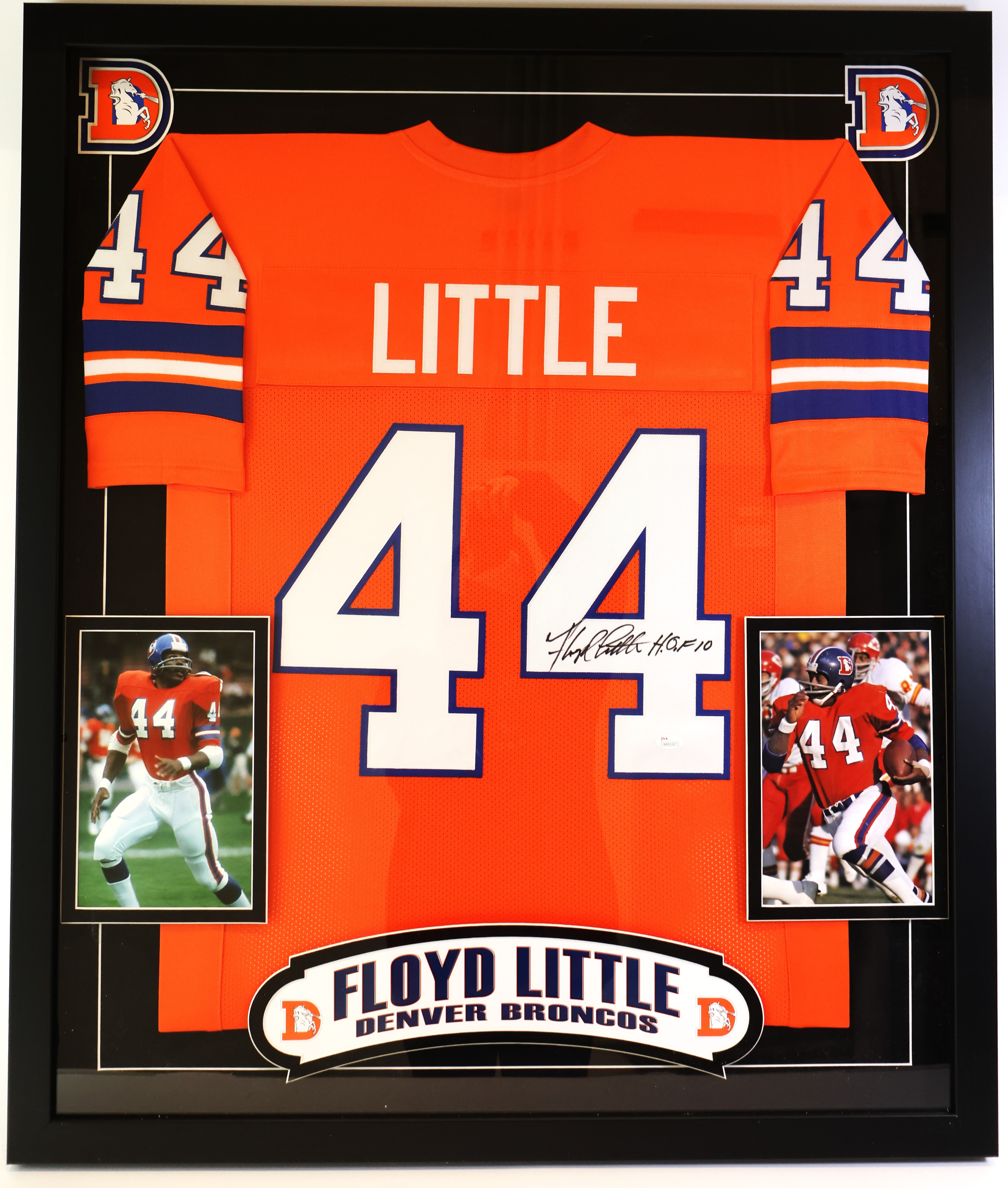 Floyd Little Autographed/Inscribed "HOF 10" Framed Denver Broncos Jersey JSA COA