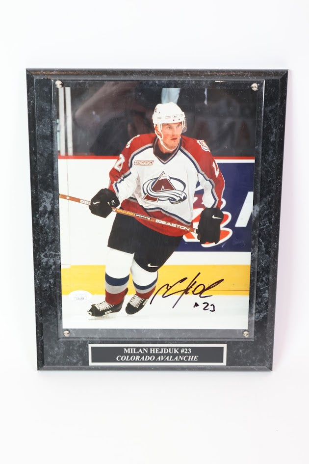 Milan Hejduk Autographed 8x10 Photo with Plaque JSA COA