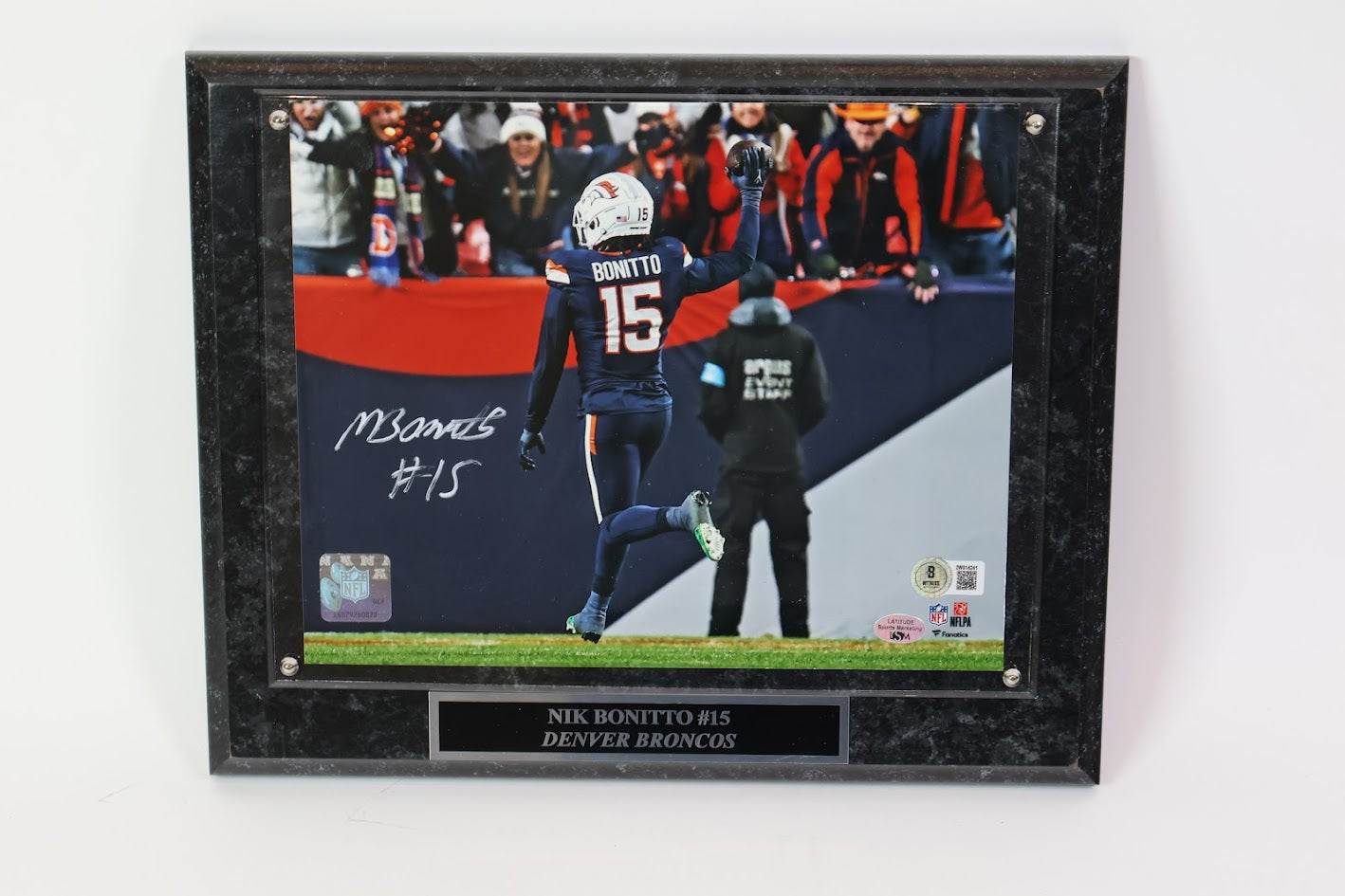 Nik Bonnito Autographed 8x10 Navy Jersey Photo with Plaque Beckett COA