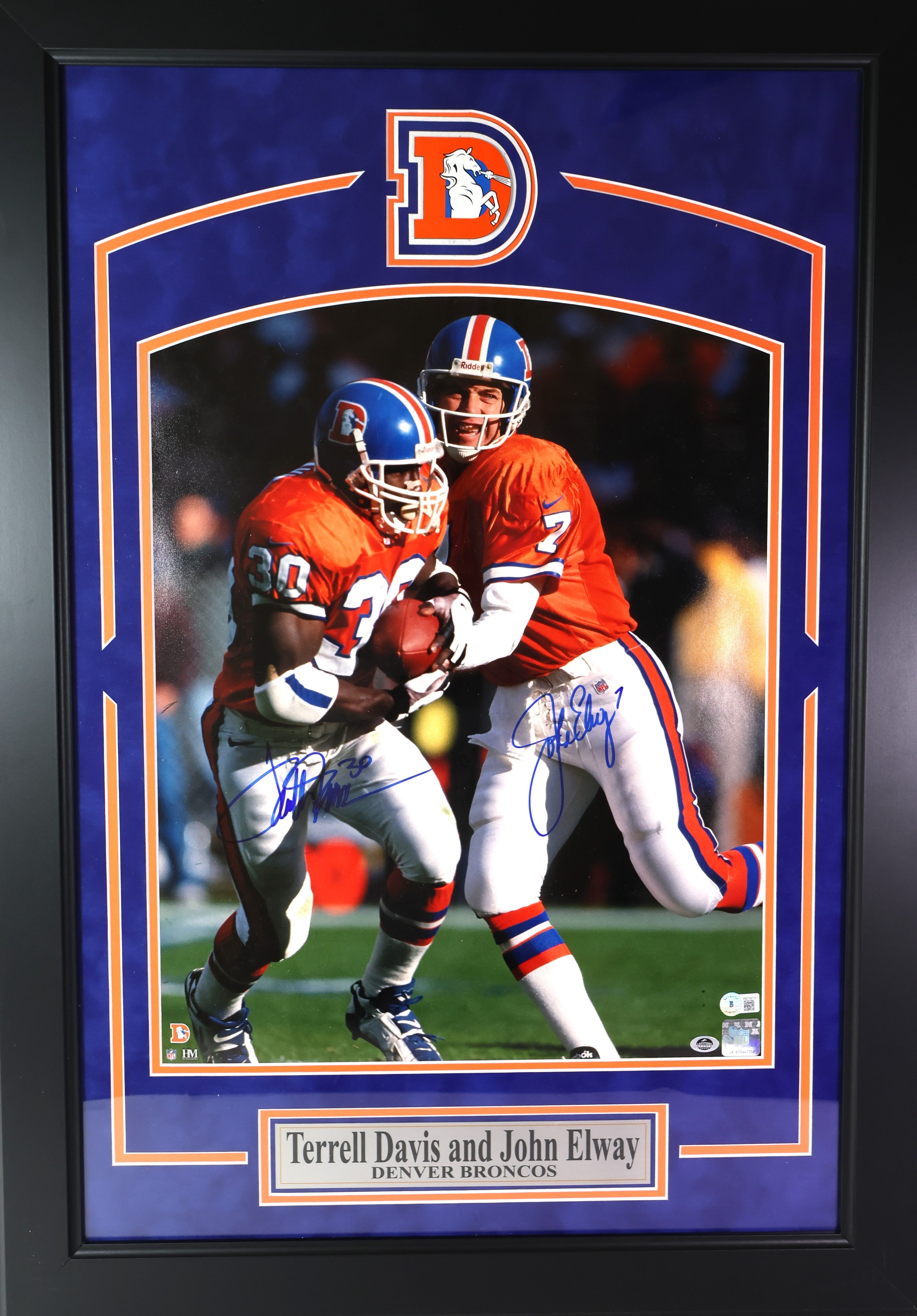 Terrell Davis and John Elway Autographed Denver Broncos Framed 16x20 Photo Beckett COA