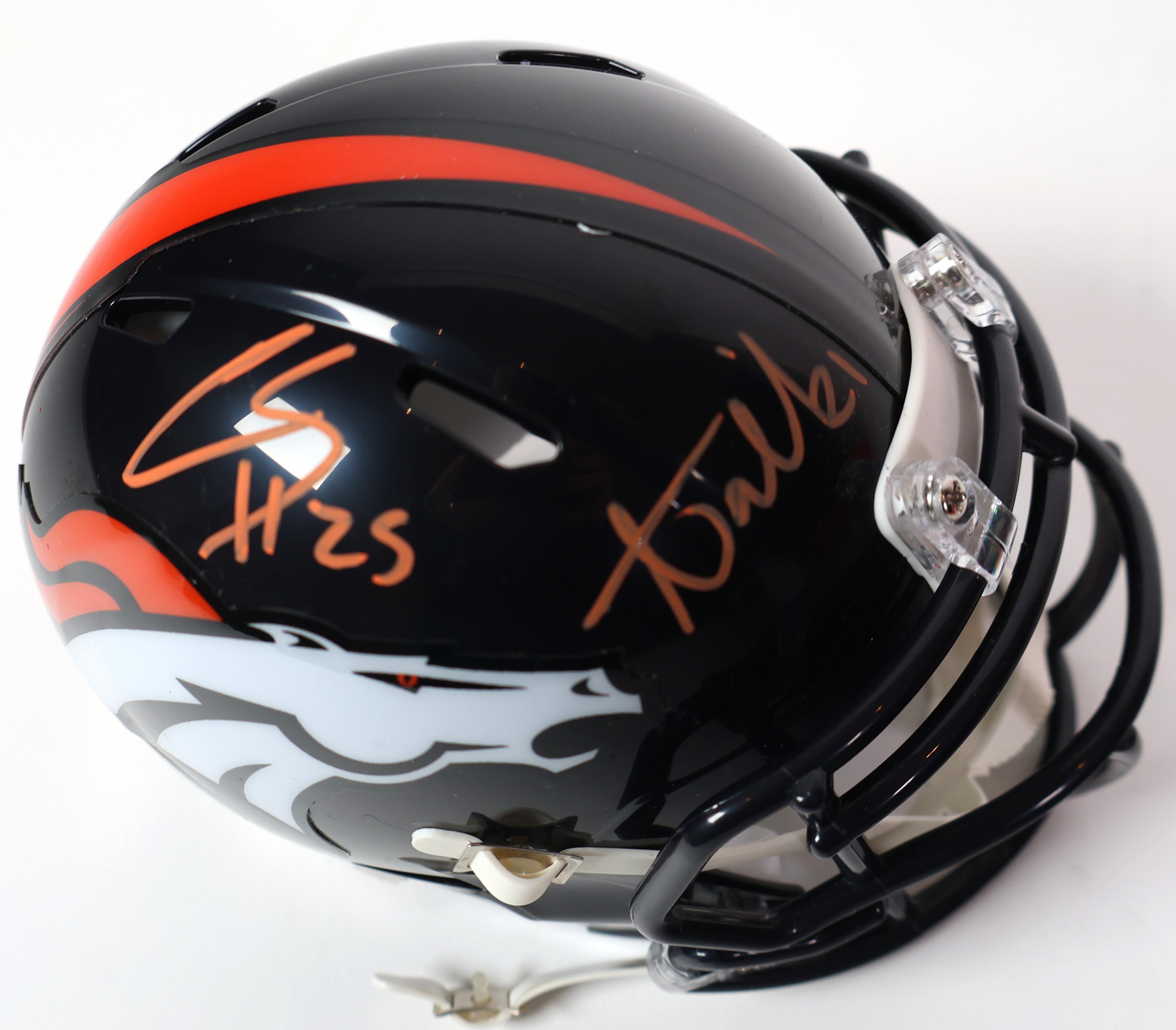 Aqib Talib and Chris Harris Autographed #25 Navy Mini Broncos Helmet Beckett COA