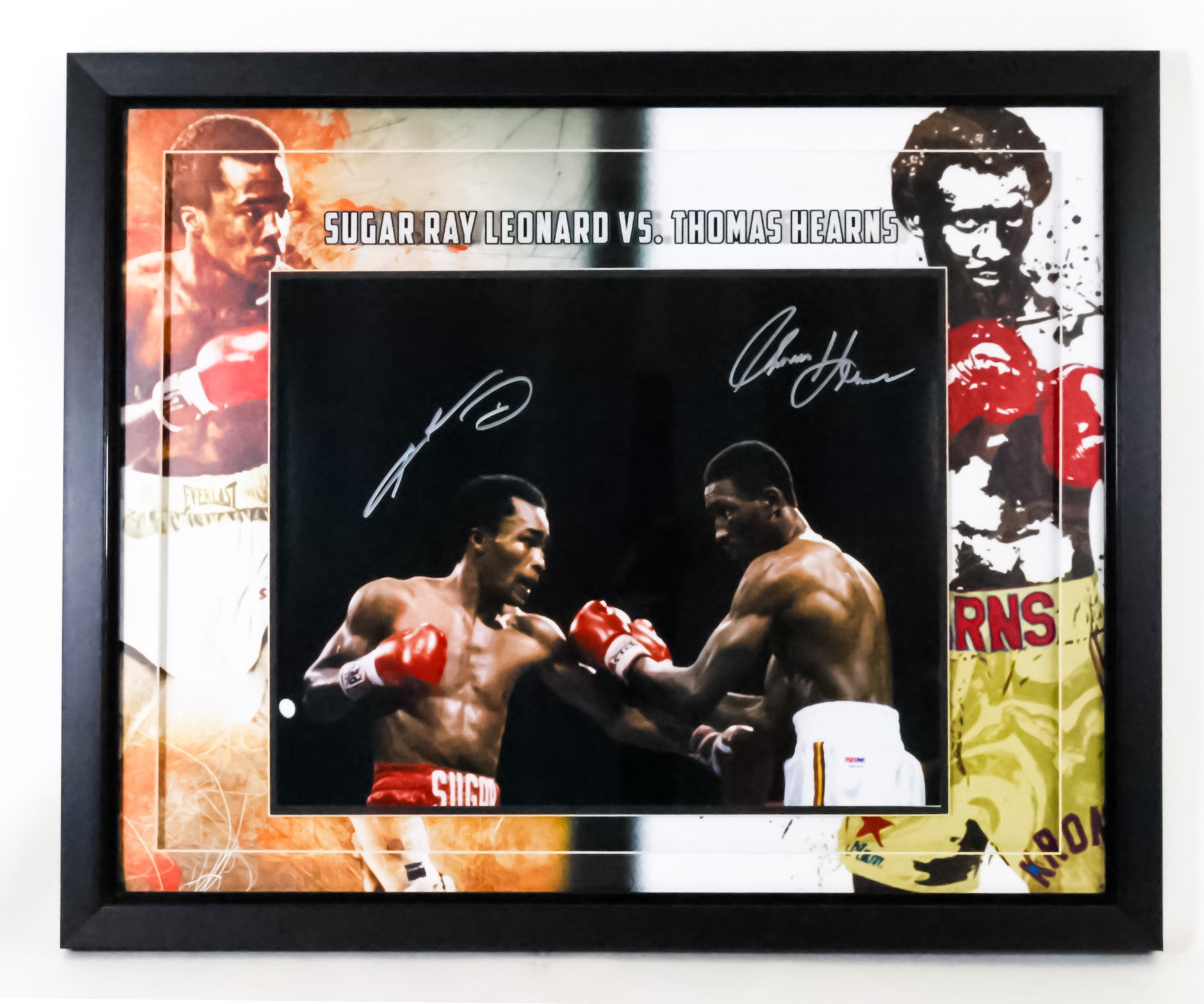 Sugar Ray Leonard & Thomas Hearns autographed 16x20 photo with 3D shadow box frame PSA/DNA