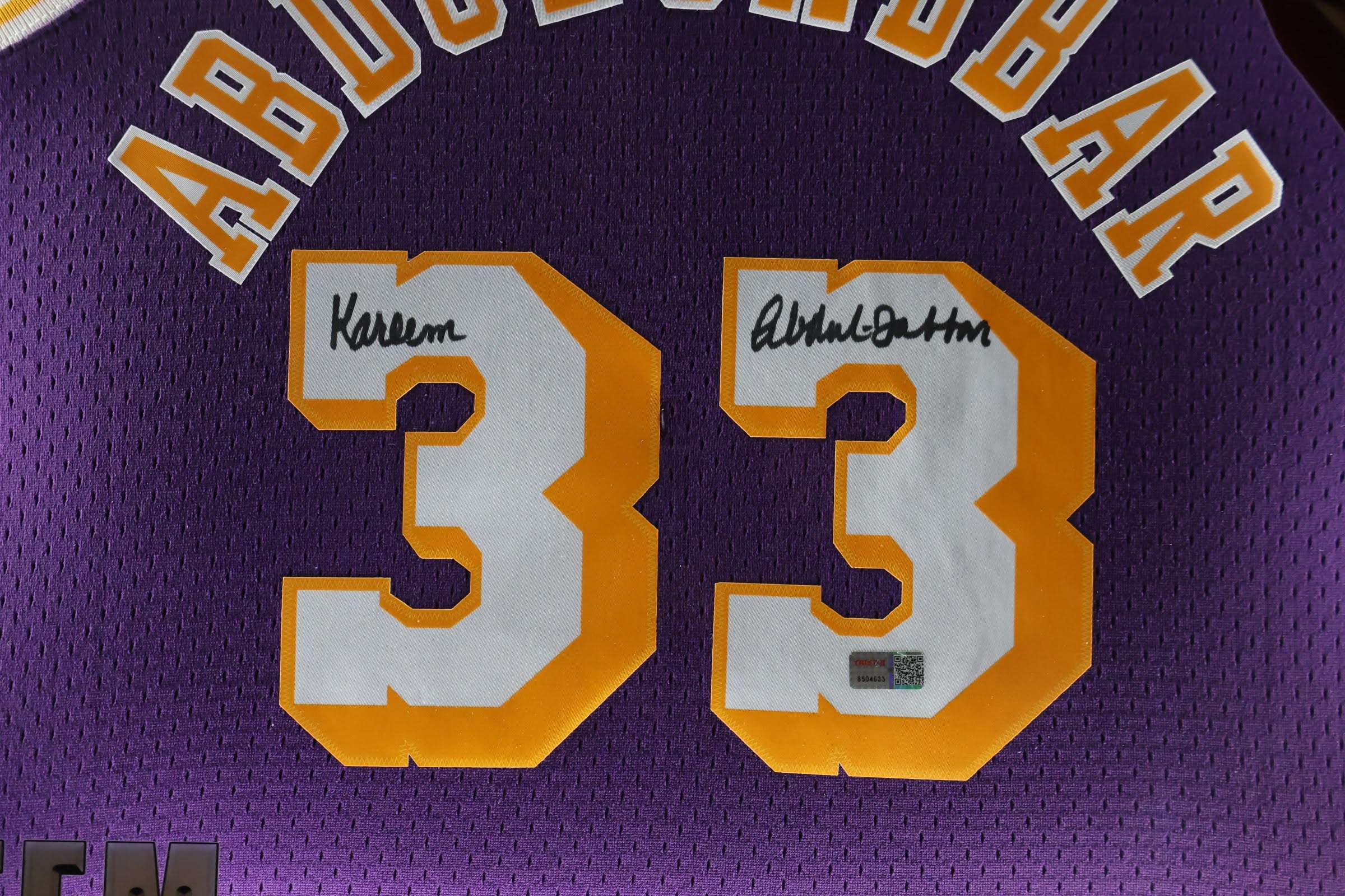 Kareem Abdul-Jabbar Laker Signed Jersey LED Shadowbox (Tri Star Hologram and COA)