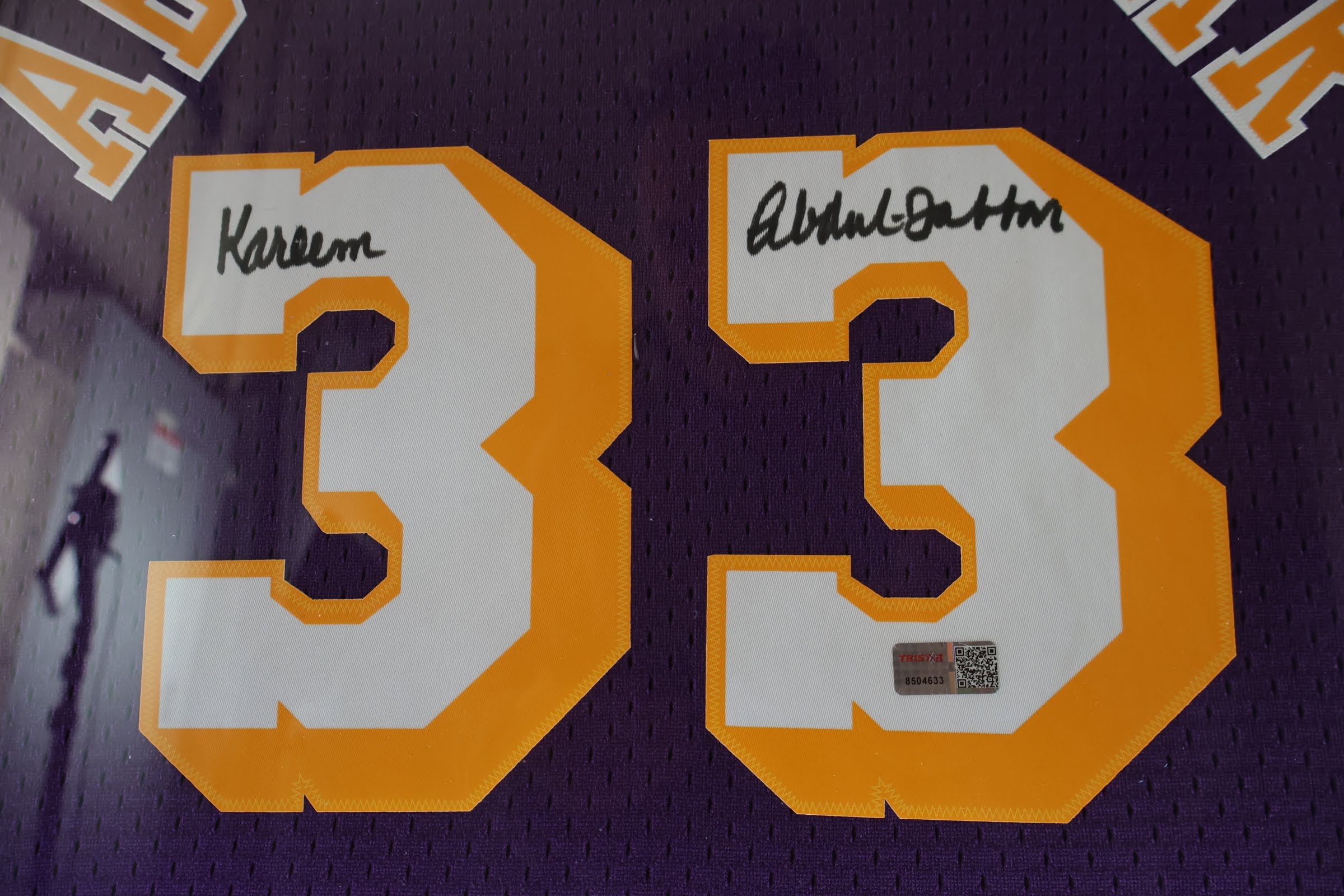 Kareem Abdul-Jabbar Laker Signed Jersey LED Shadowbox (Tri Star Hologram and COA)