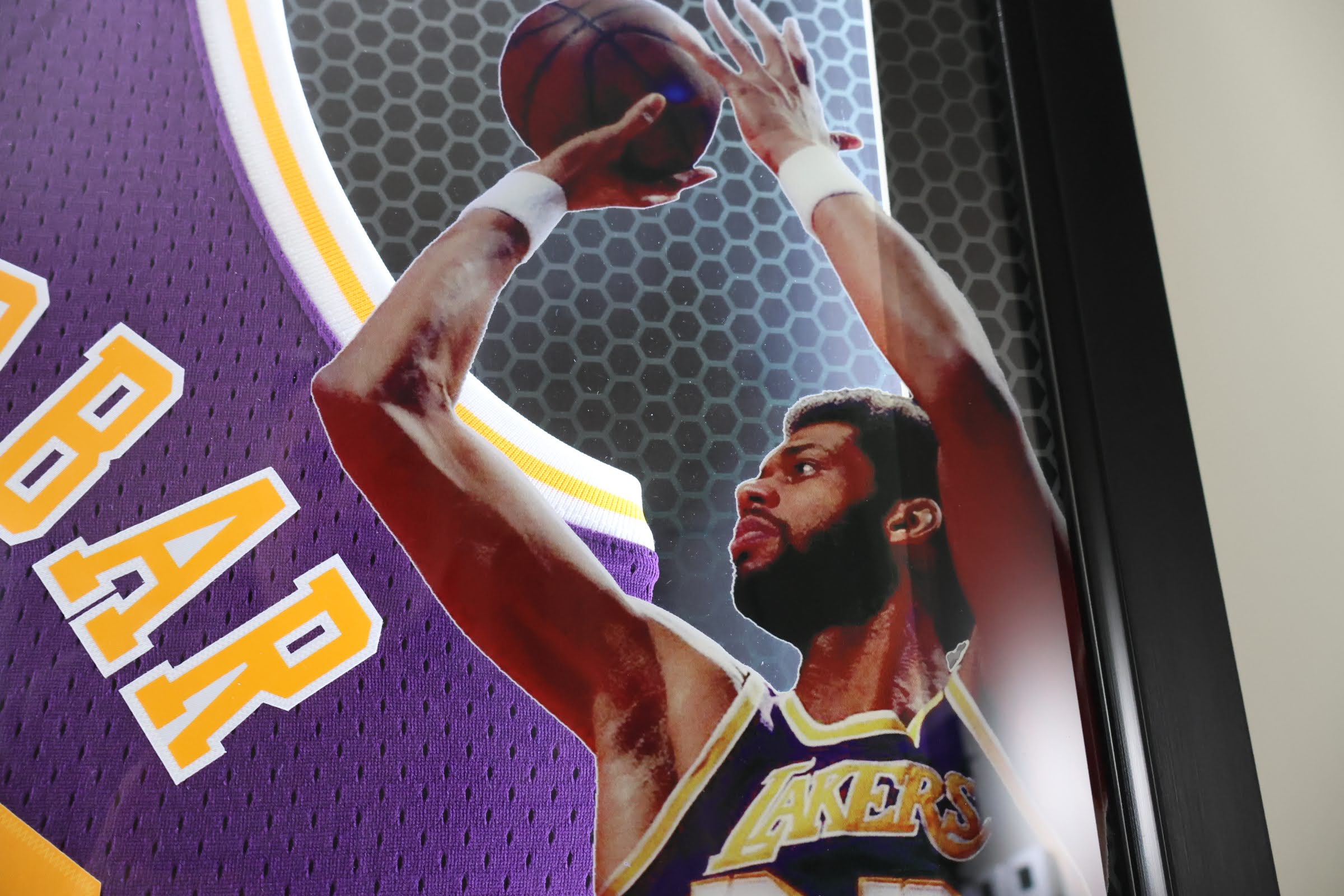 Kareem Abdul-Jabbar Laker Signed Jersey LED Shadowbox (Tri Star Hologram and COA)