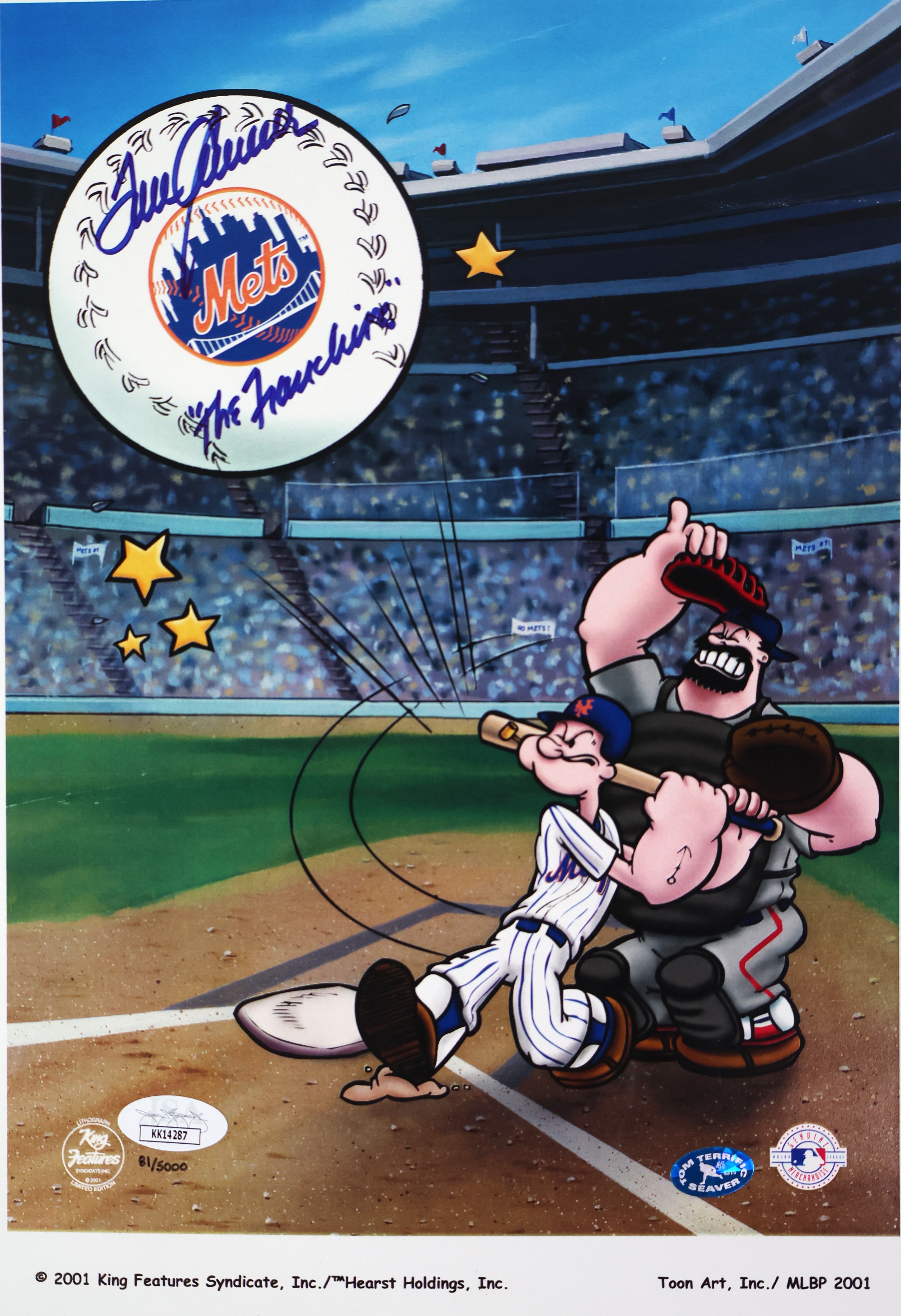 Tom Seaver Autographed/Inscribed "The Fanchise" Popeye/Mets Print JSA COA