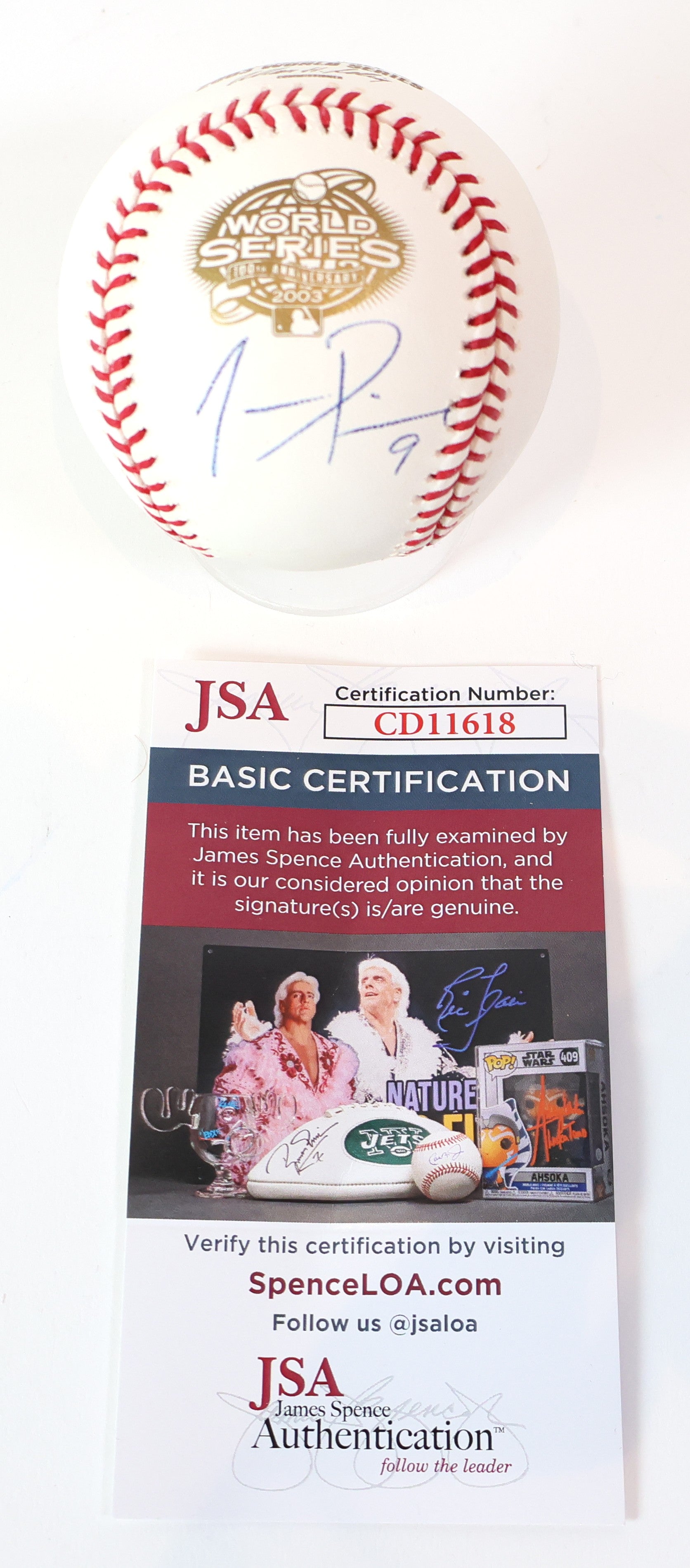 Juan Pierre Autographed Official 2003 World Series Baseball JSA COA