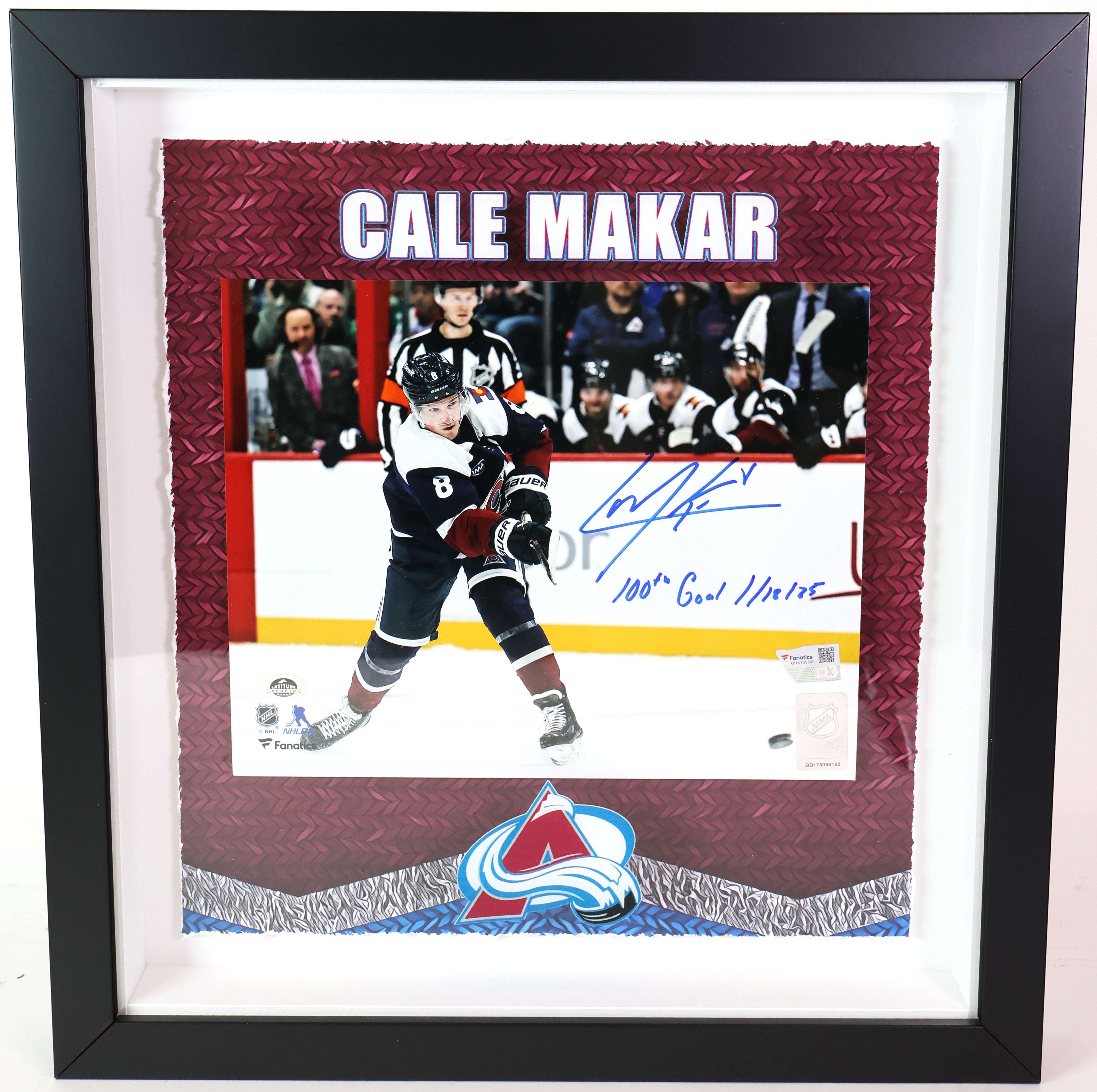 Cale Makar Autographed Inscribed "100th Goal 1/18/25" 8x10 Photo FANATICS COA