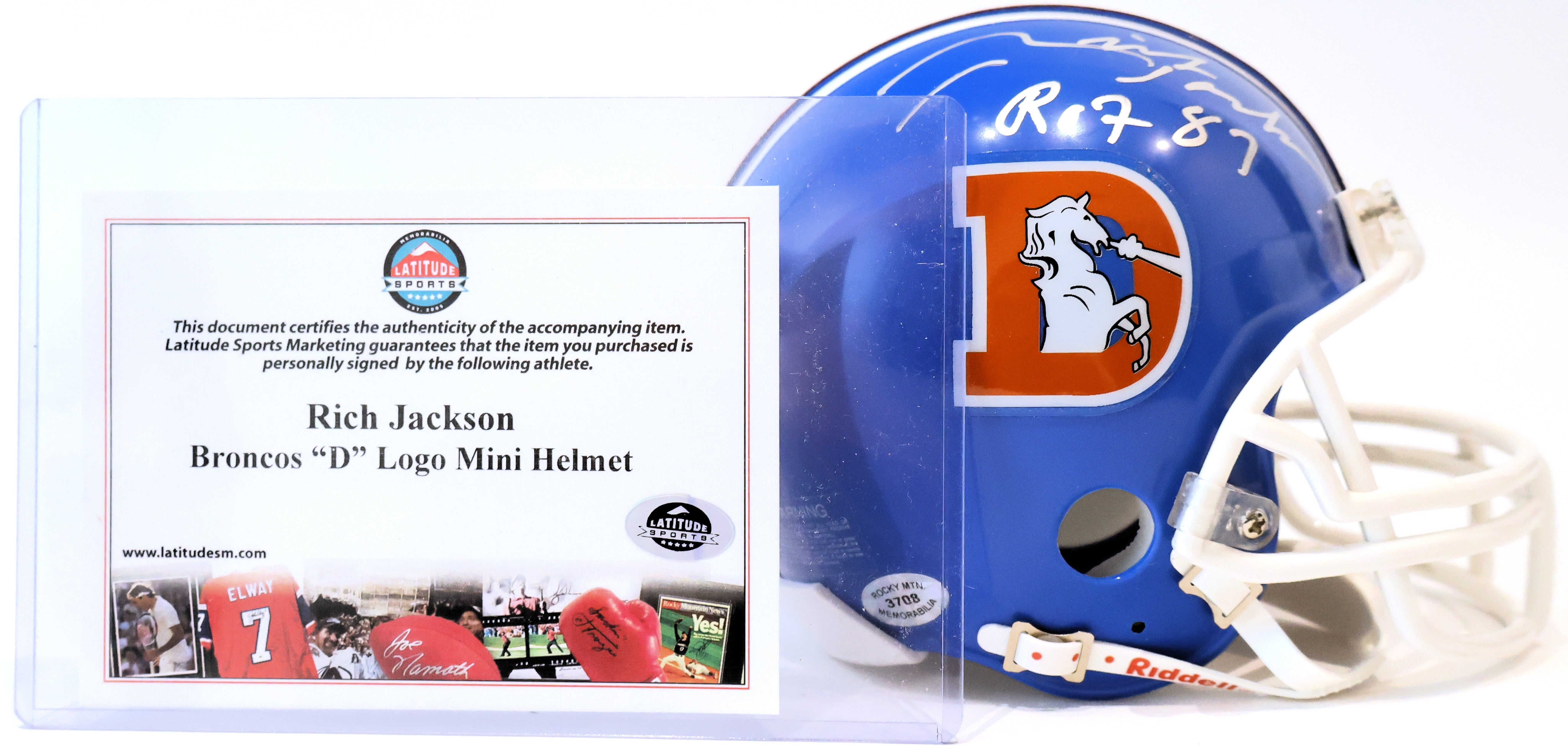 Rich Jackson Autographed Mini Helmet Inscribed "ROF 87" LSM COA