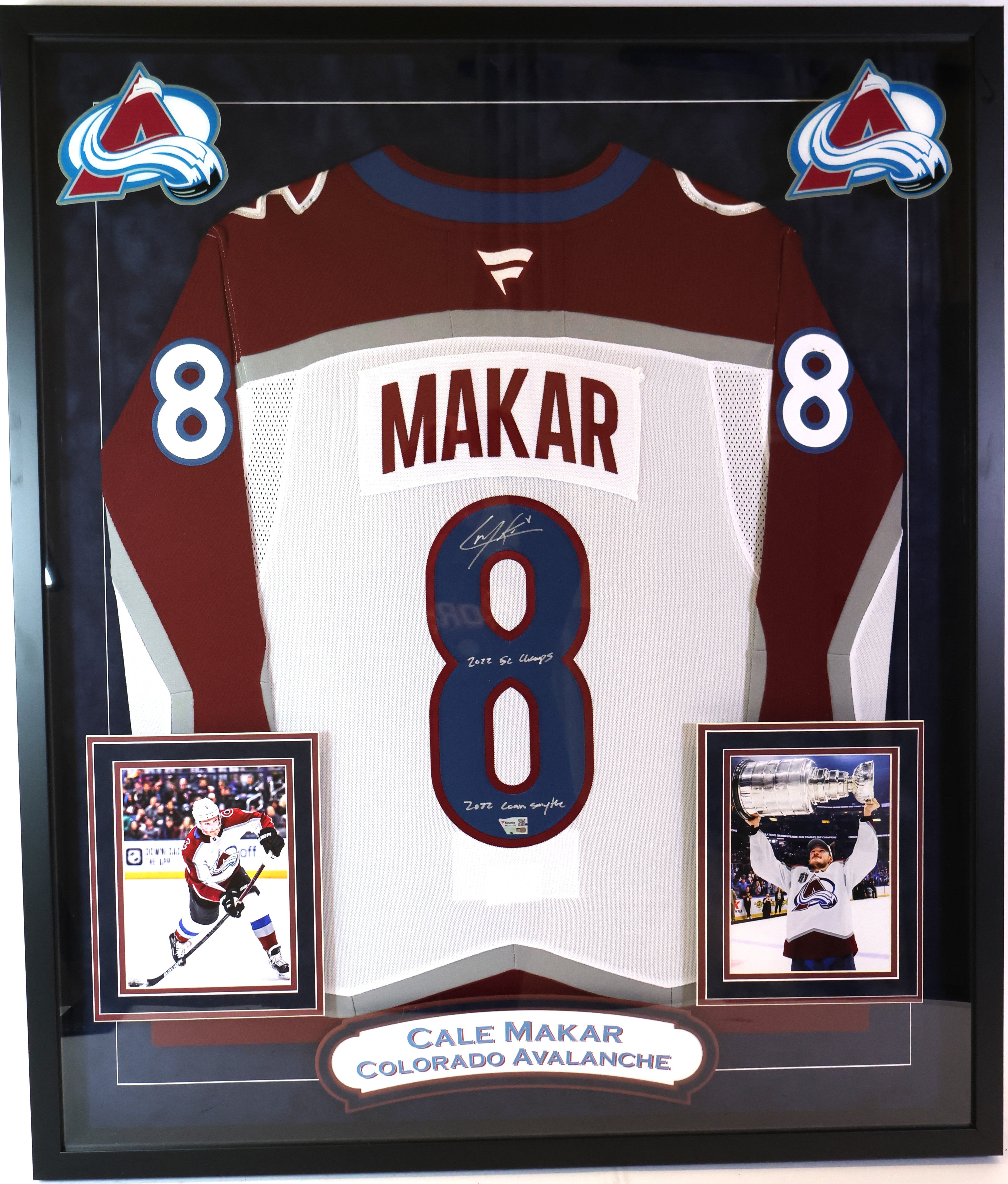 Cale Makar Autographed Framed Jersey Inscribed "2022 SC Champs" and "2022 Conn Smythe" Fanatics COA