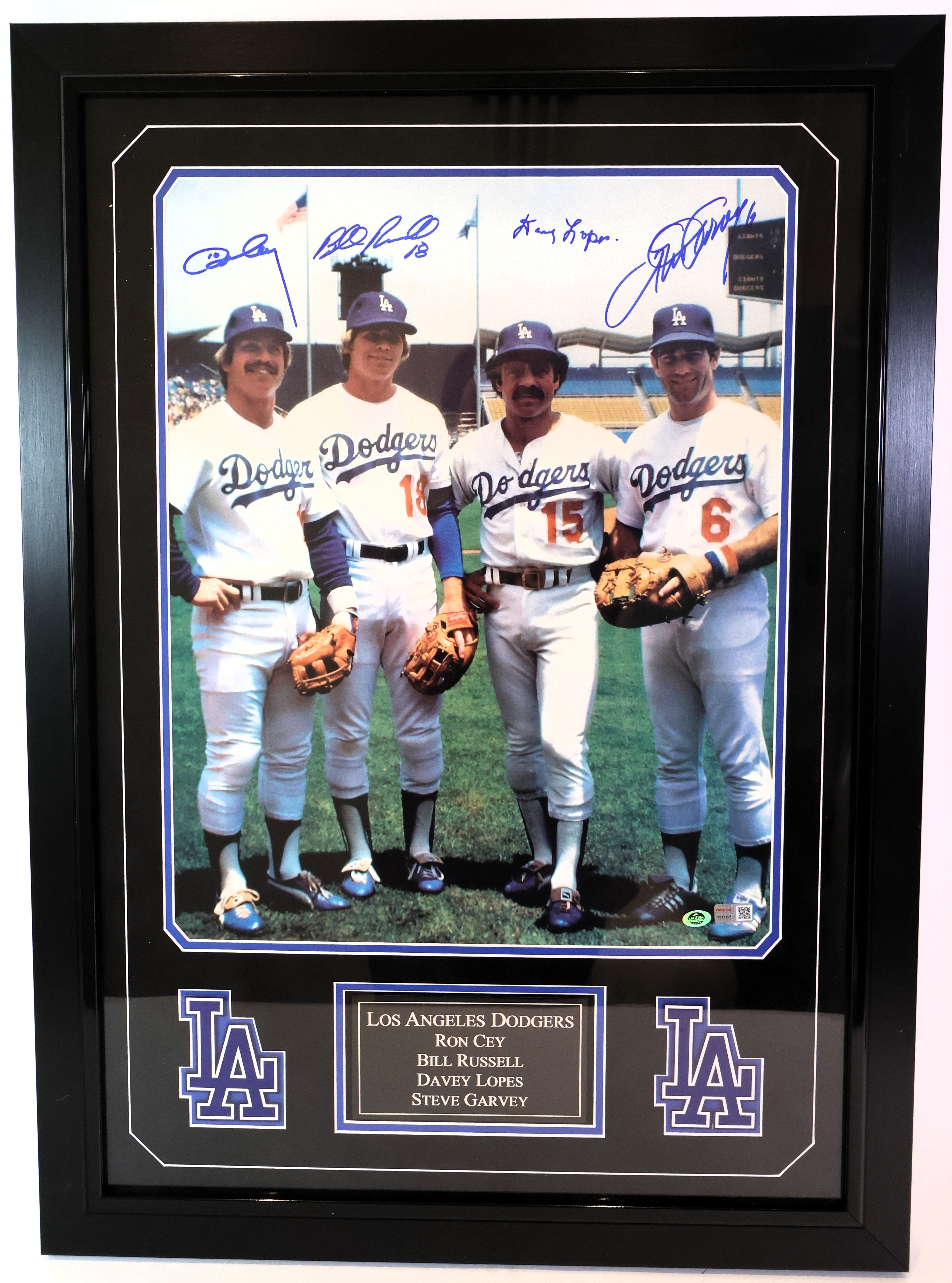 Dodgers Autographed Cey, Russell, Lopes, and Garvey 16x20 Framed Photo Tri-Star