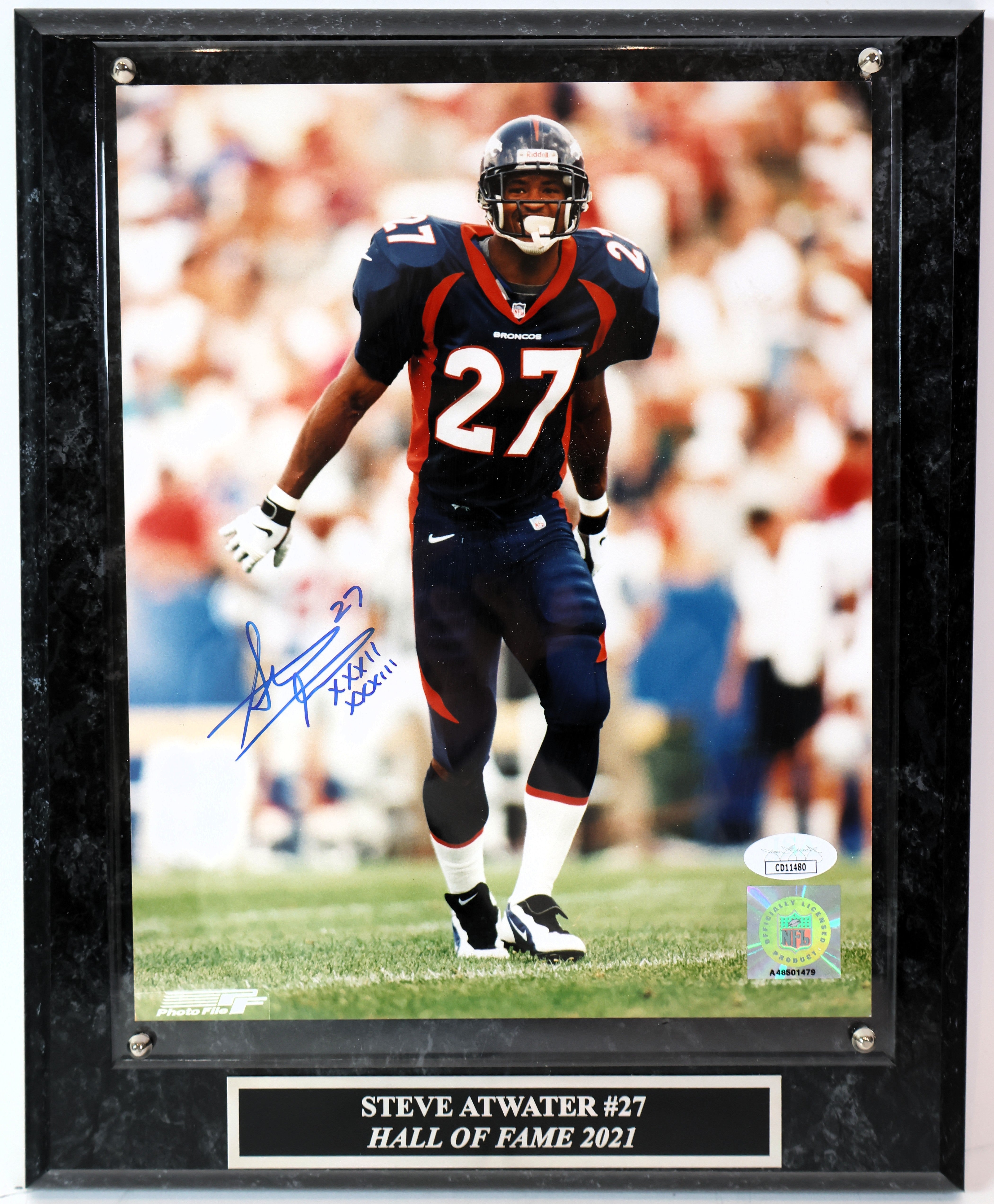 Steve Atwater Autographed 8x10 Photo with Plaque JSA COA